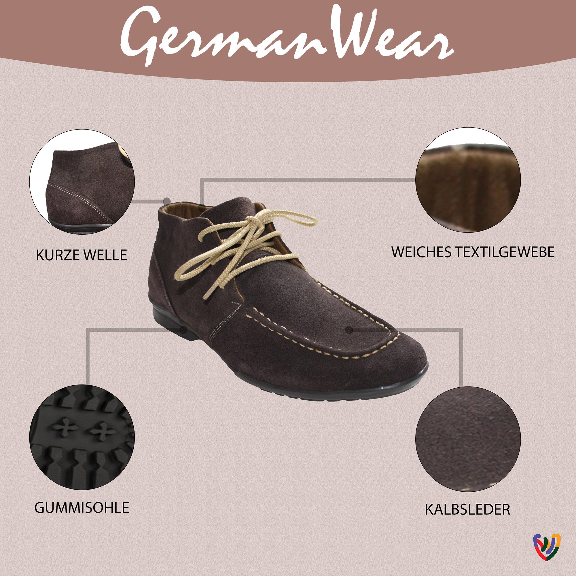 German Wear TREND HSH043 Schnürboots Desert Boots Lederschuhe Stiefeletten günstig online kaufen
