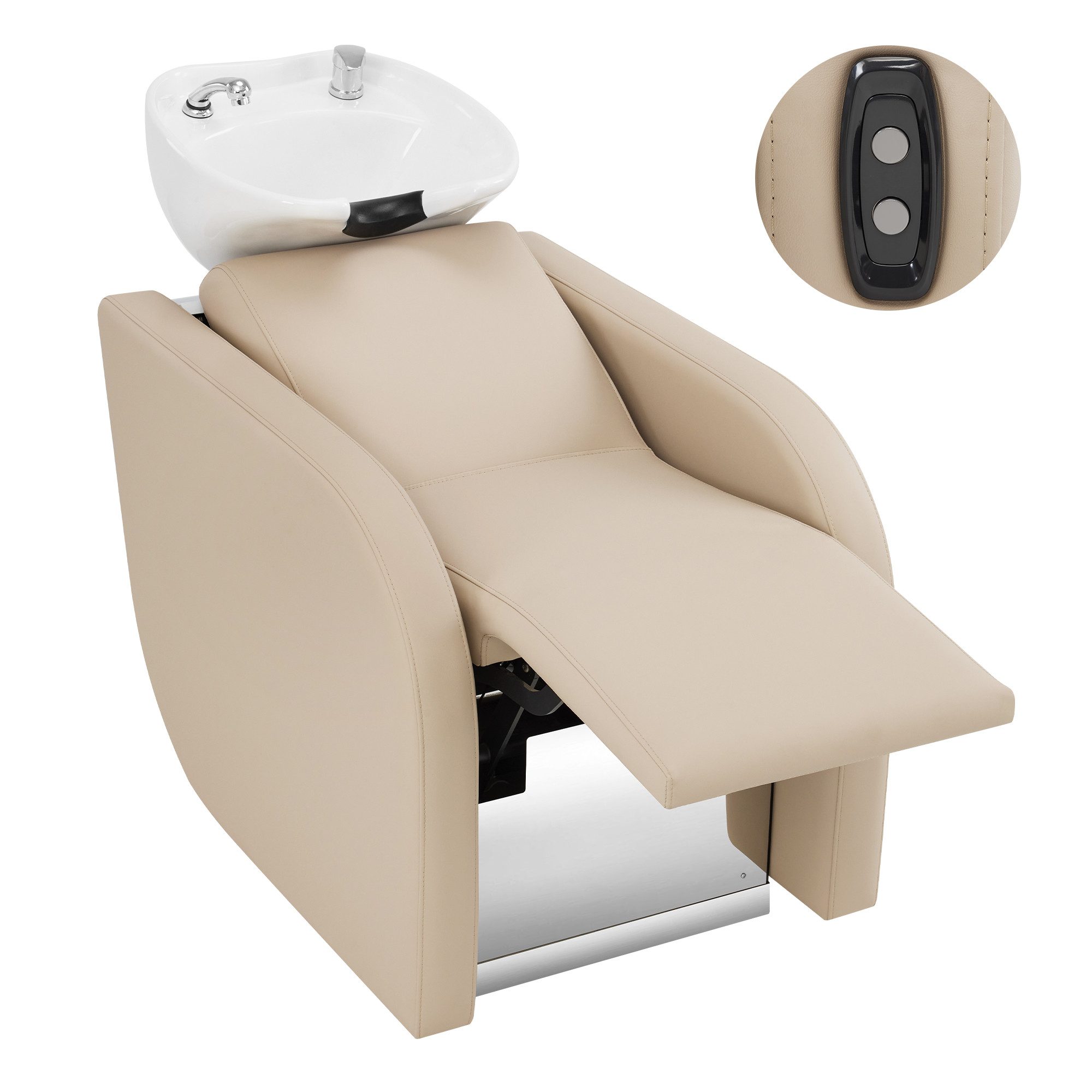 Barberpub Waschbecken BarberPub Elektrischer Friseurstuhl mit Waschbecken & Massage W8623, Elektrische Beinstütze, Waschbecken aus Keramik Verstellbar