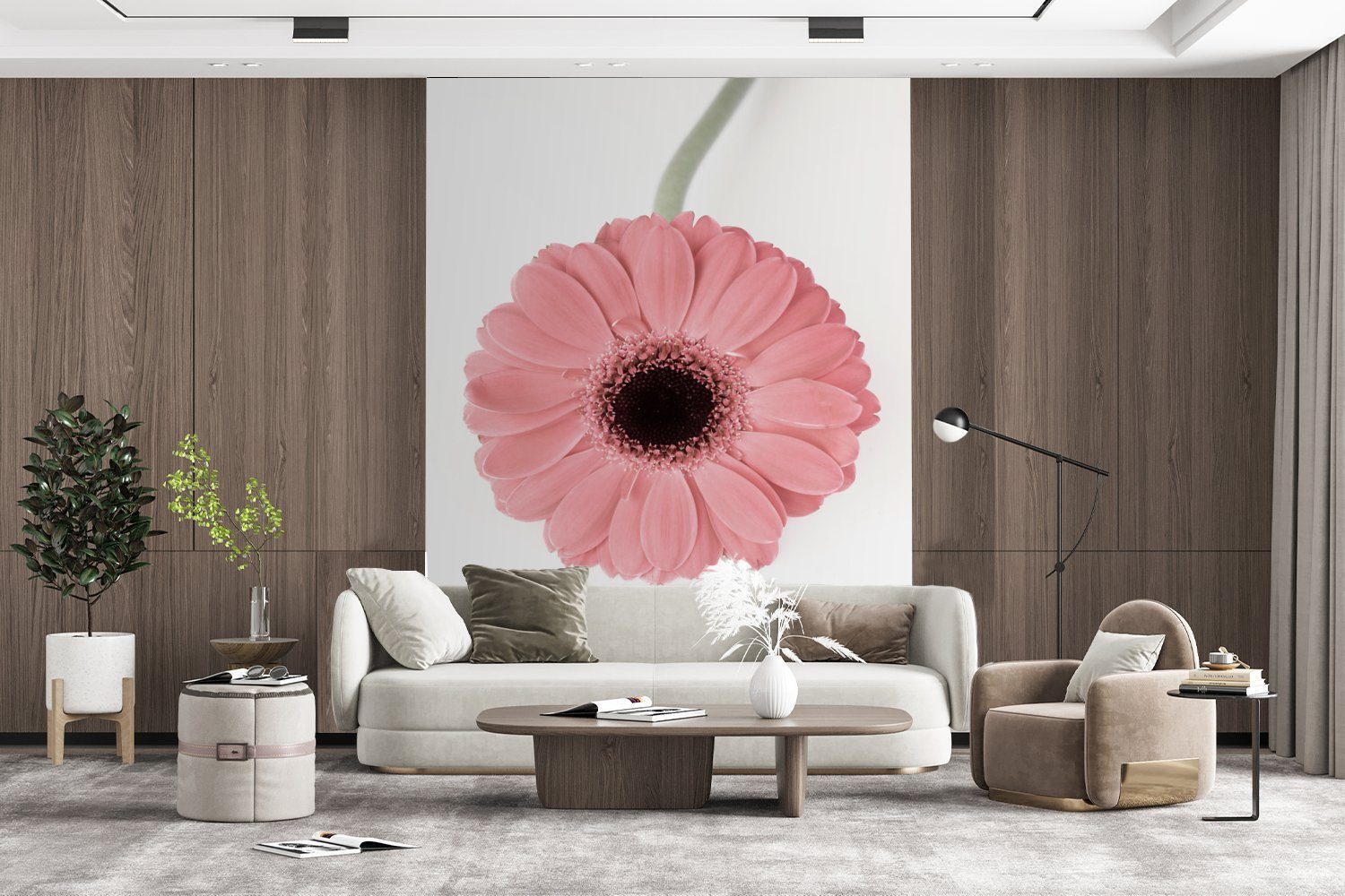 Natur Wohnzimmer, Pflanze, Wandtapete - Blume Tapete bedruckt, für - Rosa MuchoWow (4 Montagefertig St), Vinyl - Fototapete Matt,