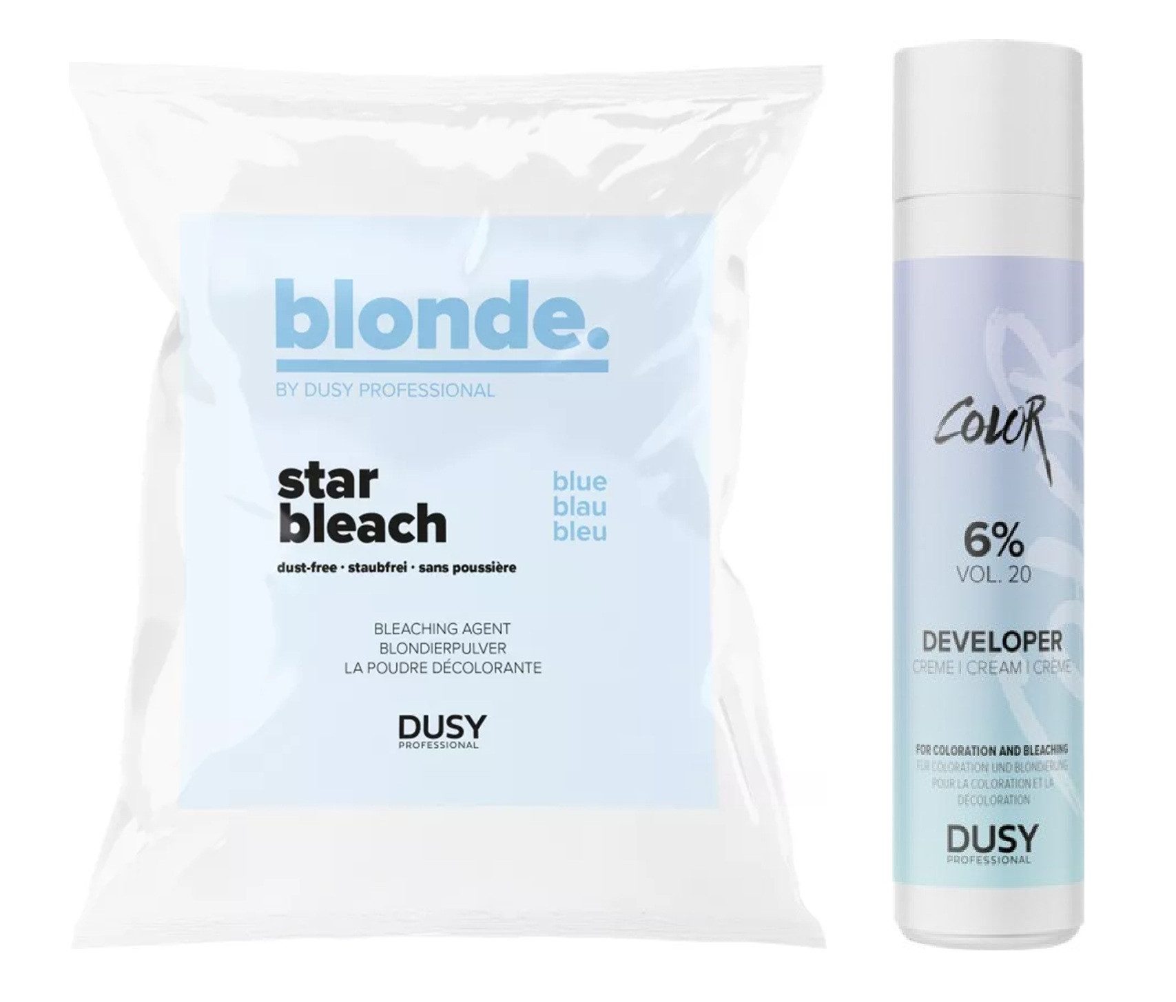 Dusy Professional Blondierpulver Dusy Star Bleach Blondierpulver 100g + Creme Developer 12% 250ml, Spar-Set, Platinblond