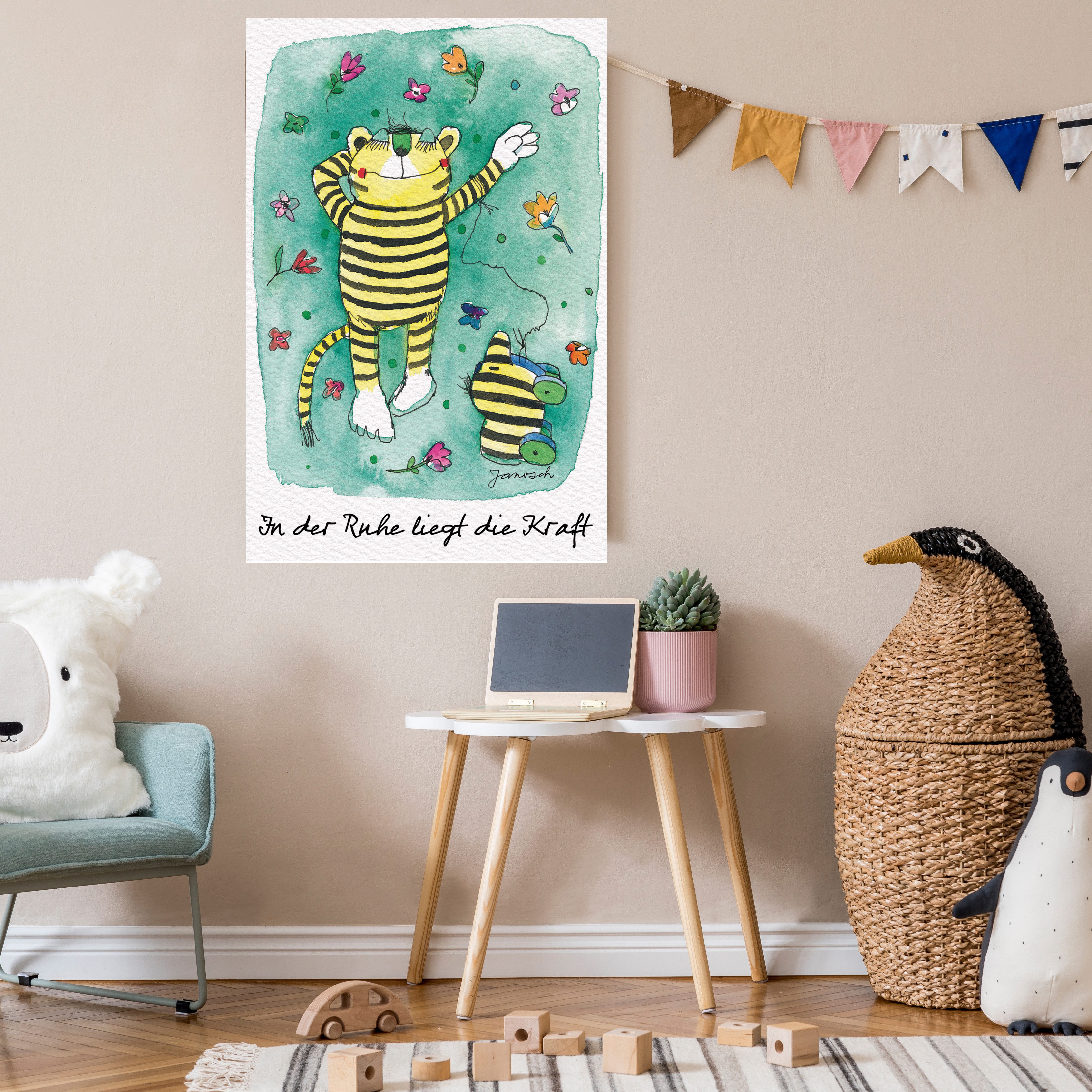 LuckyLinde Leinwandbild Der kleine Tiger - In der Ruhe..., Blumen, Ente, Enten, Figuren, Filmfiguren, Liebessprüche, Motivationsbilder, Natur, Schriftzug, Sprüche, Tiere, Tiger, little star (1 St), Exklusive JANOSCH Kindermotive