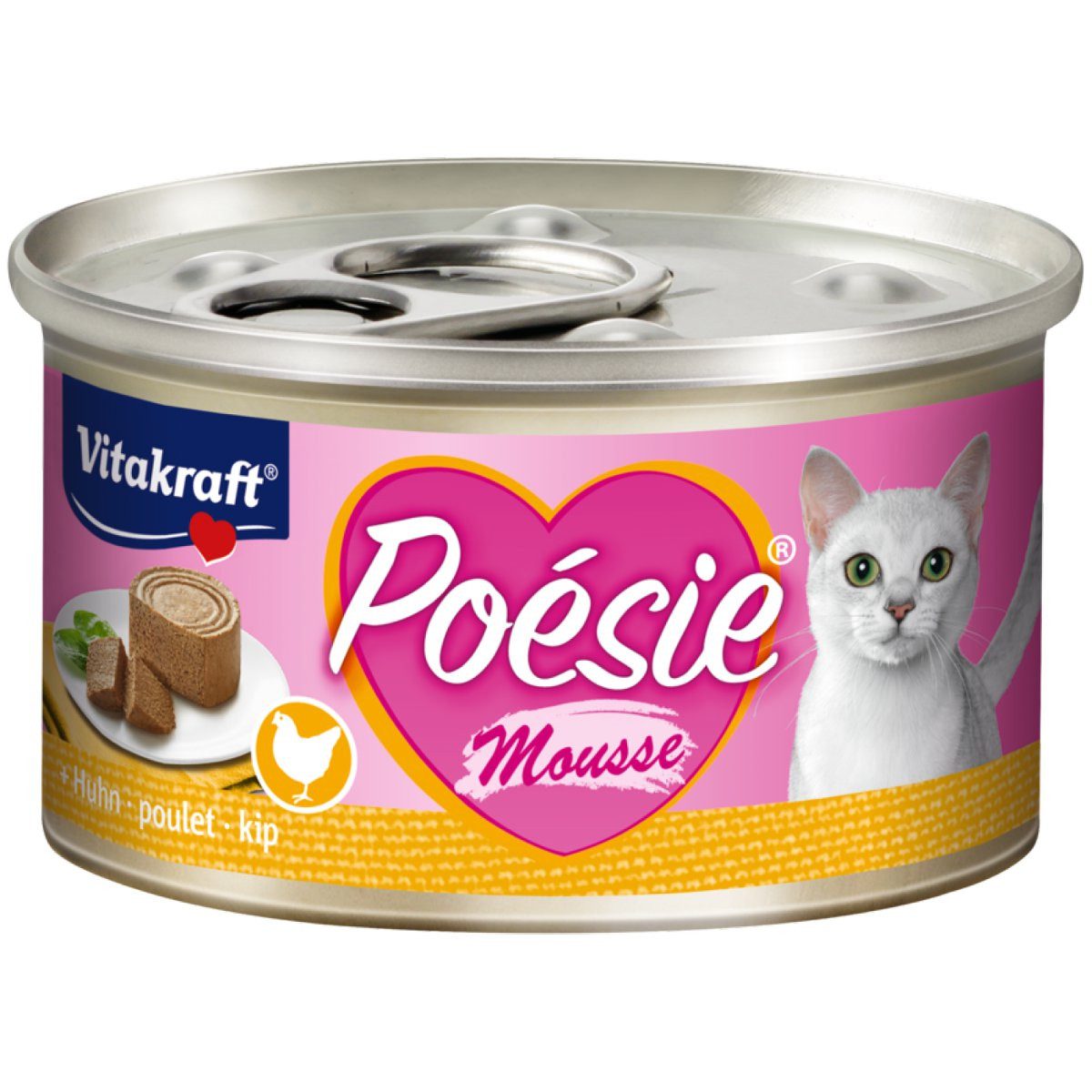 Vitakraft Katzenfutter Poesie Mousse, Huhn, 12 Dosen, Nassfutter für: Katzen
