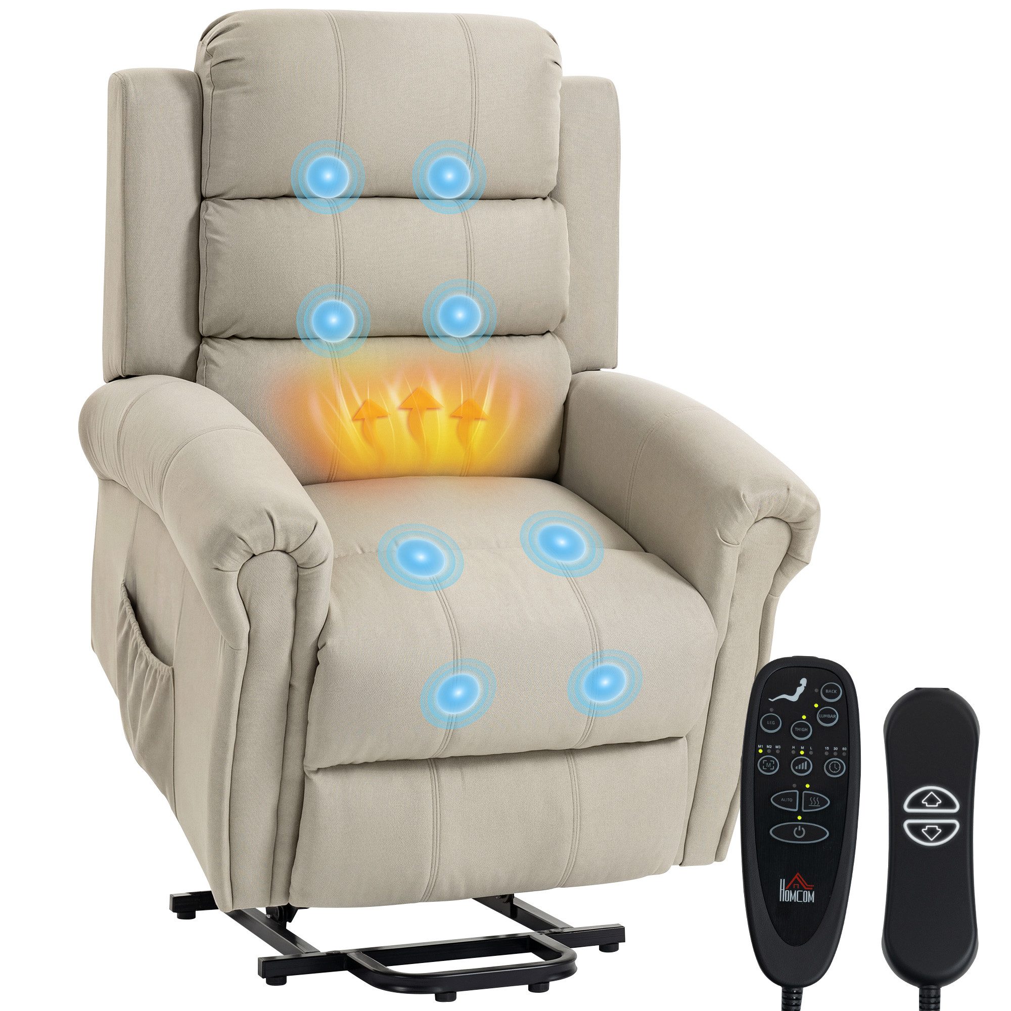 BAYMATE Massagesessel Elektrischer Aufstehsessel, elektrischer Relaxsessel (mit Massage- und Heizfunktion, 87 x 87,5 x 108 cm, beige)