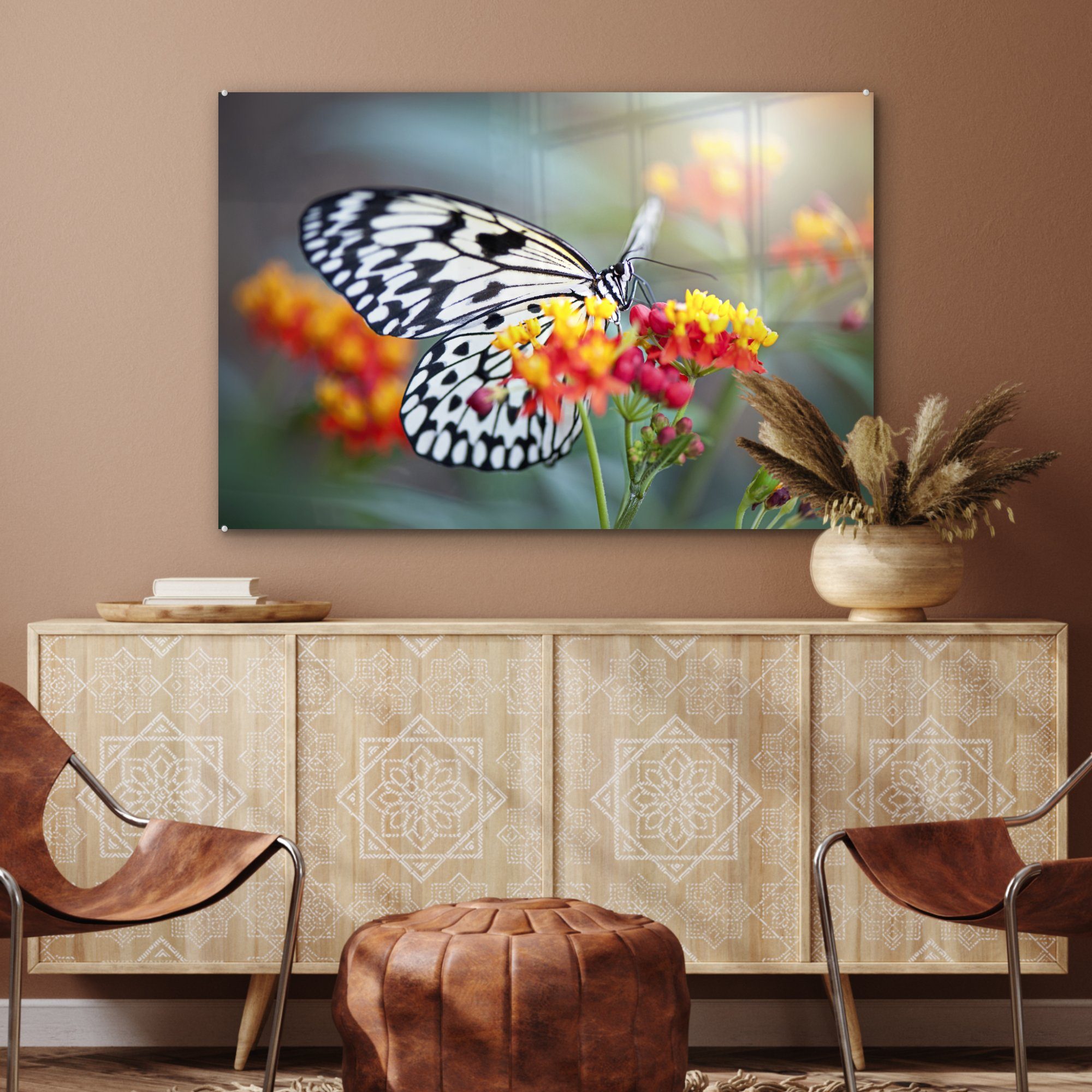 (1 Schmetterling auf Acrylglasbilder einer St), Wohnzimmer Acrylglasbild Schlafzimmer Blume, MuchoWow &