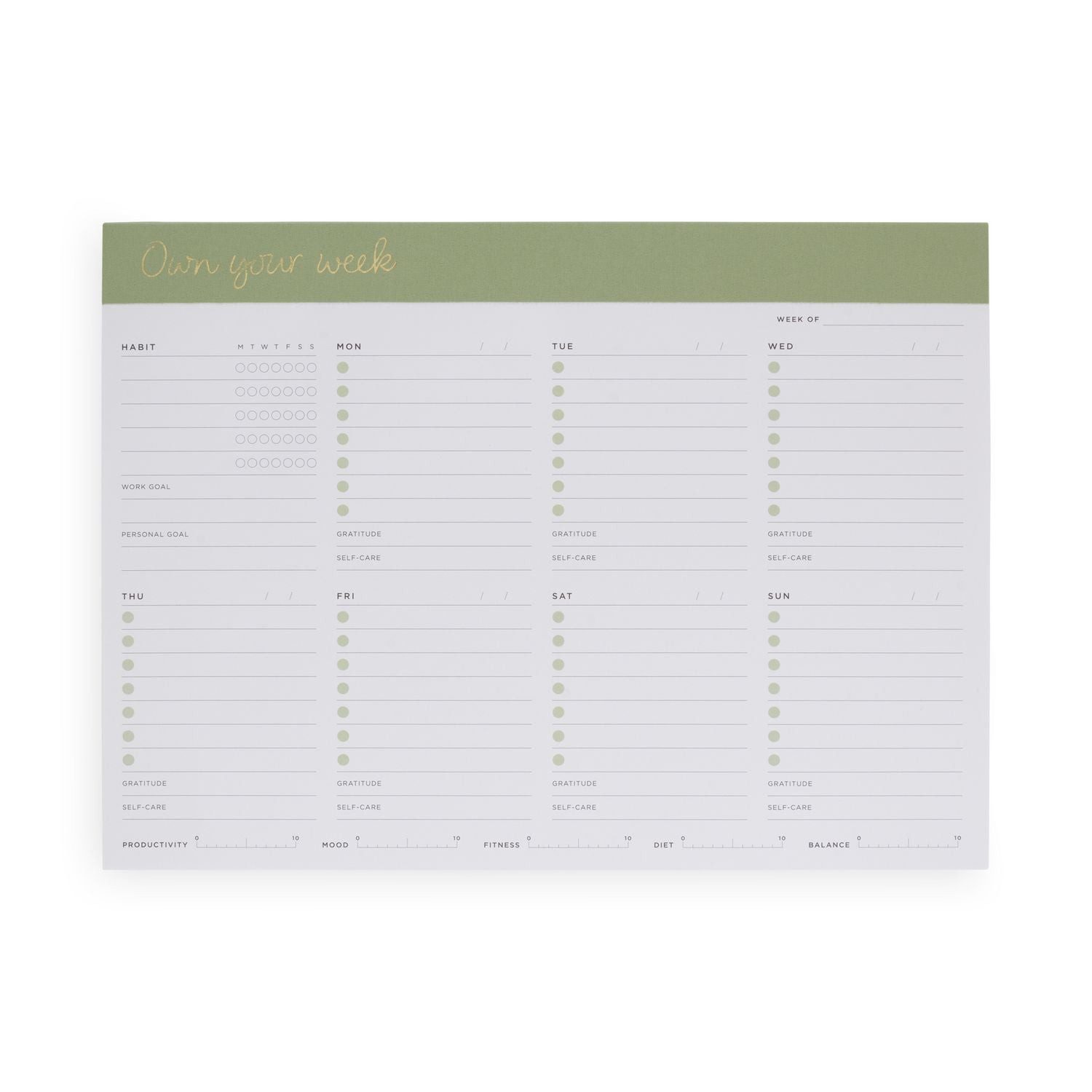 Briefpapier Planer Own your week, Matcha