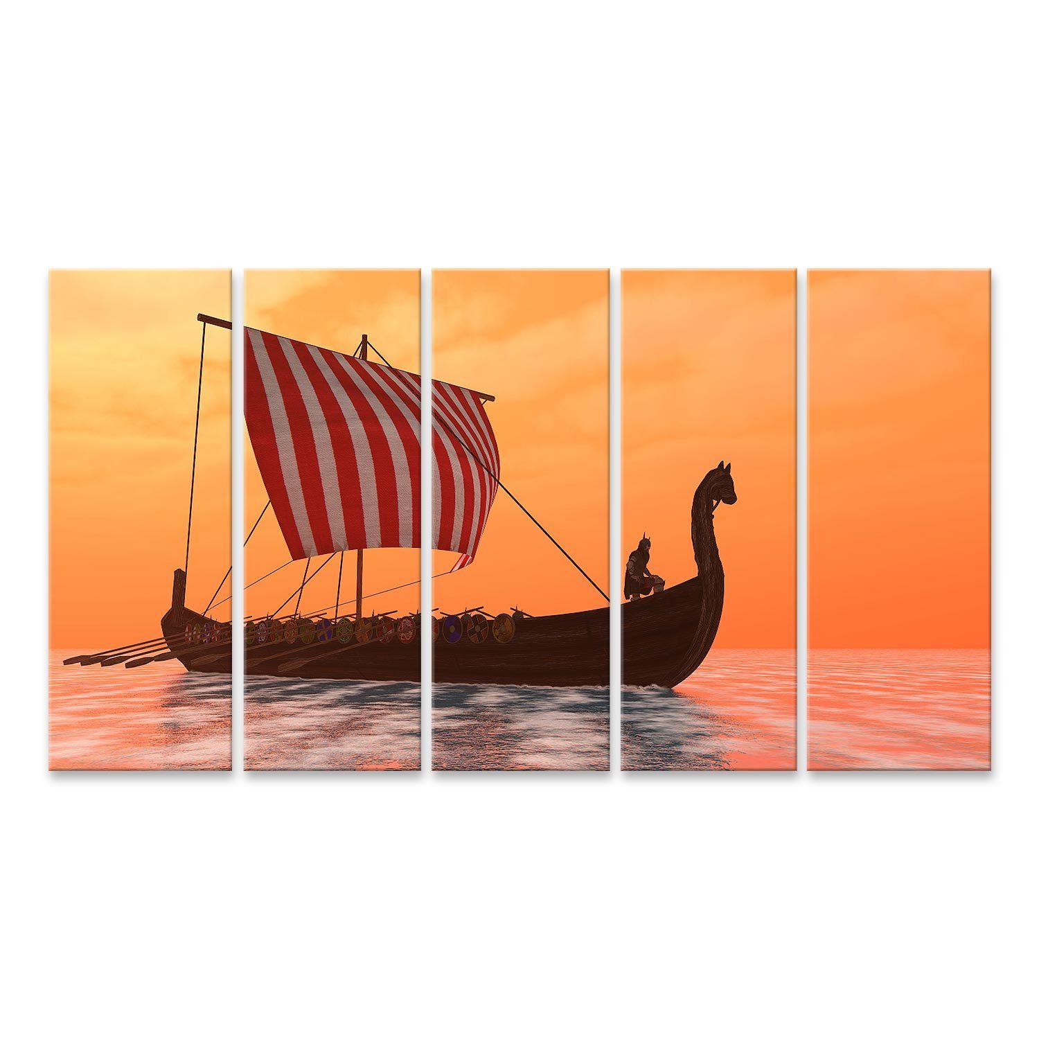 Leinwandbild Bild auf Leinwand Ein Wikingerschiff Segelt Durch Ozean Ruhigen Gewäss