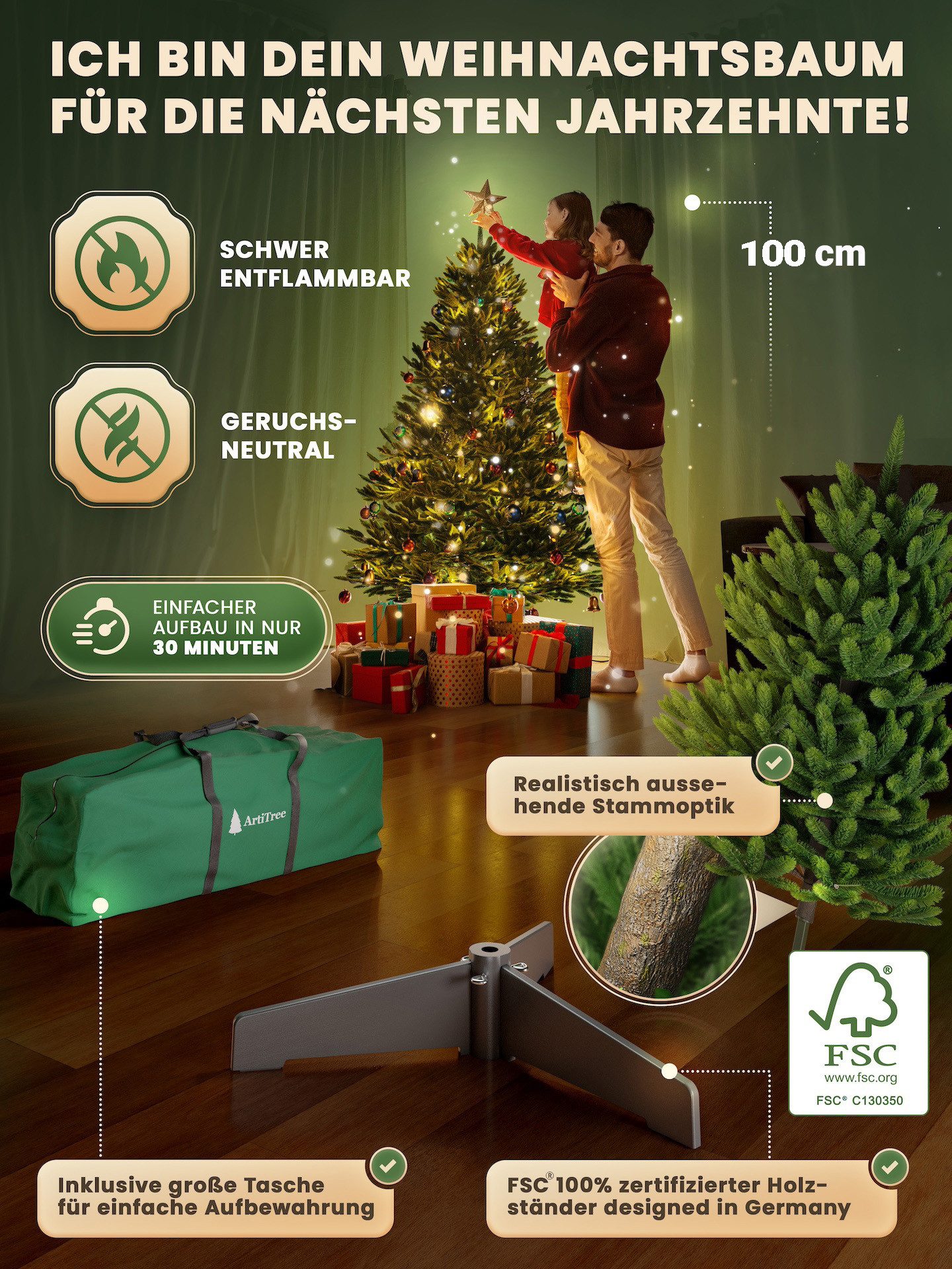 ArtiTree Künstlicher Weihnachtsbaum Künstliche Nordfichte – Premium Weihnachtsbaum naturgetreu