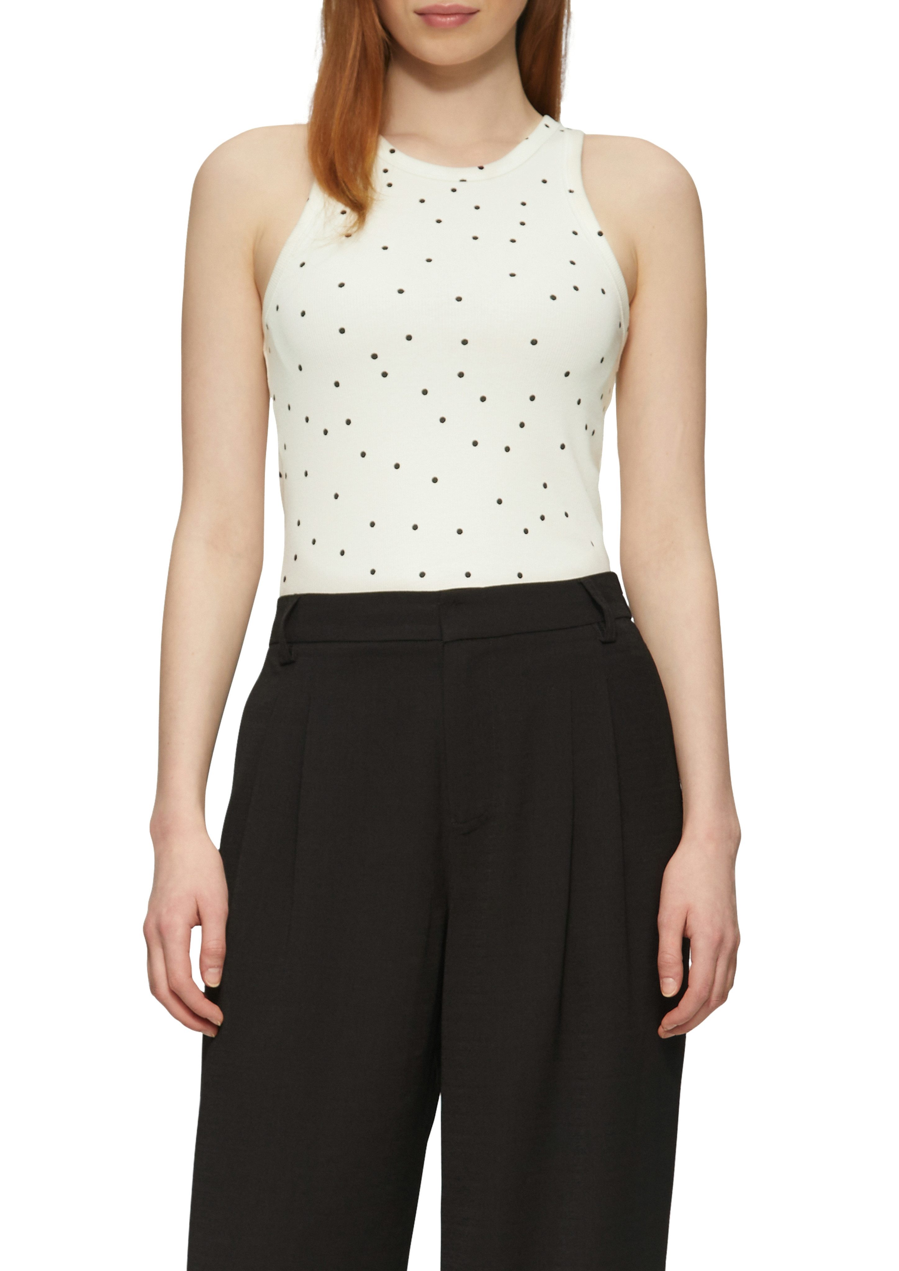 QS Ripptop Mit Spitzeneinsatz - Slim Fit Top Mit Stehkragen