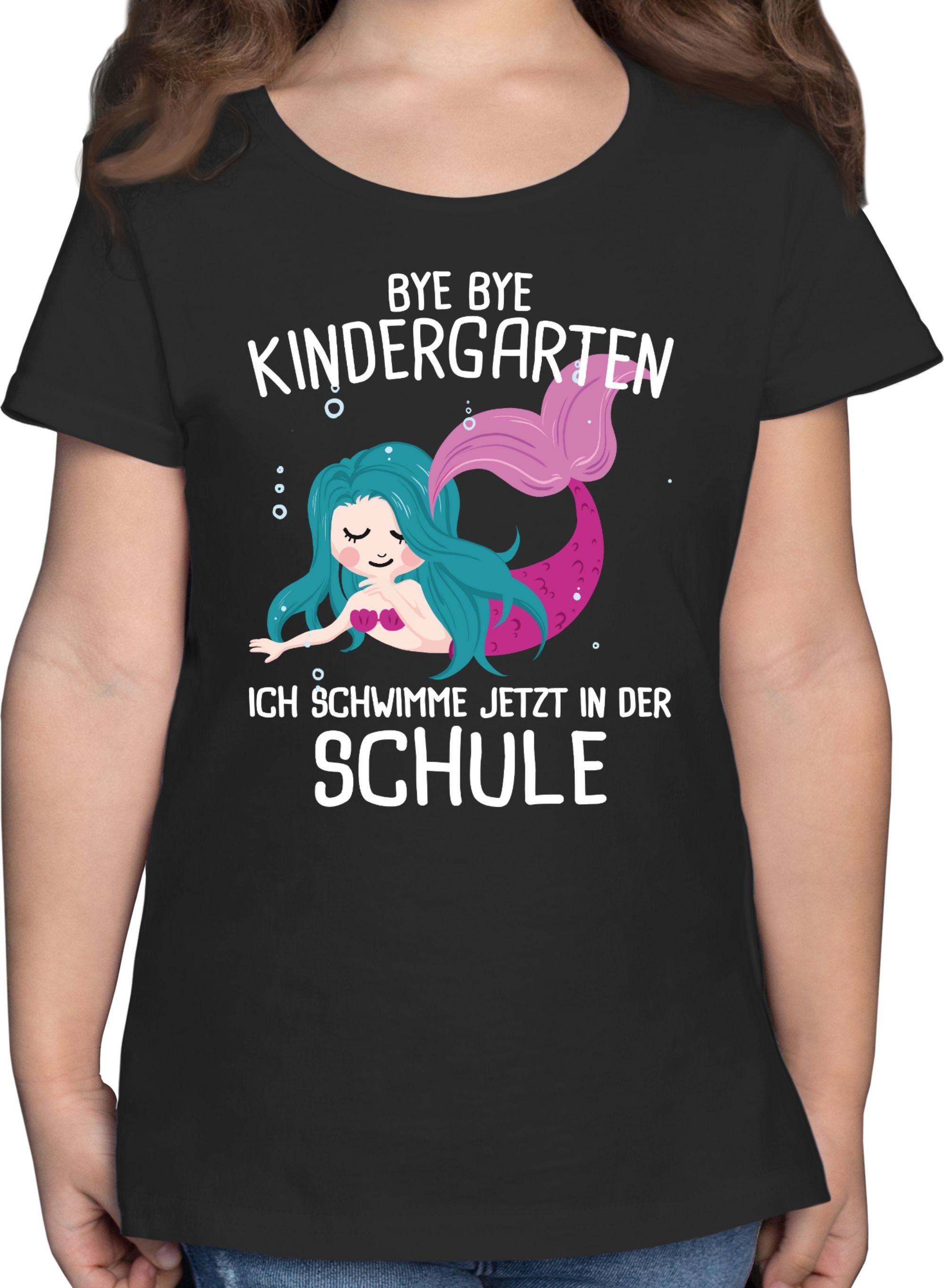 Shirtracer T-Shirt Bye Bye Kindergarten ich schwimme jetzt in der Schule Einschulung Mädchen 3 Schwarz