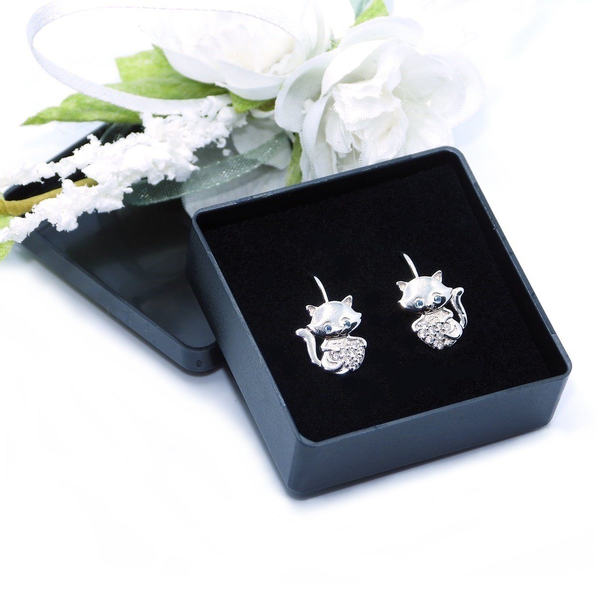 Goldene Hufeisen Paar Ohrhänger Mädchen Damen Katze Brisuren Ohrringe aus 925 Sterling Silber (1 Paar, inkl. Etui), Echtschmuck Ohrschmuck – Bild 3 von 4
