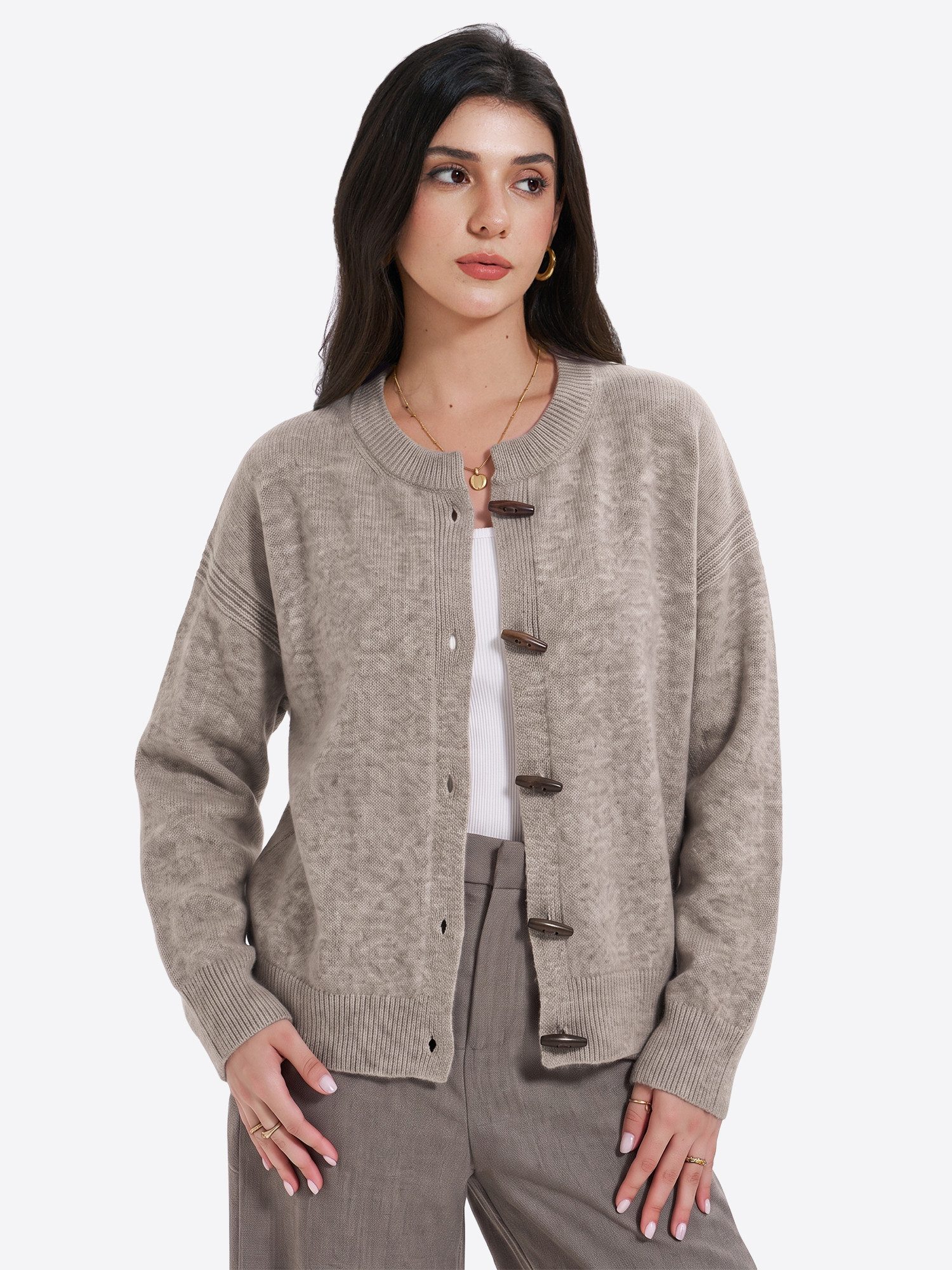 Imily Bela Cardigan Damen Strickcardigan mit Zierknöpfen (Packung, 1-tlg., 1per-Pack) in Unifarbe