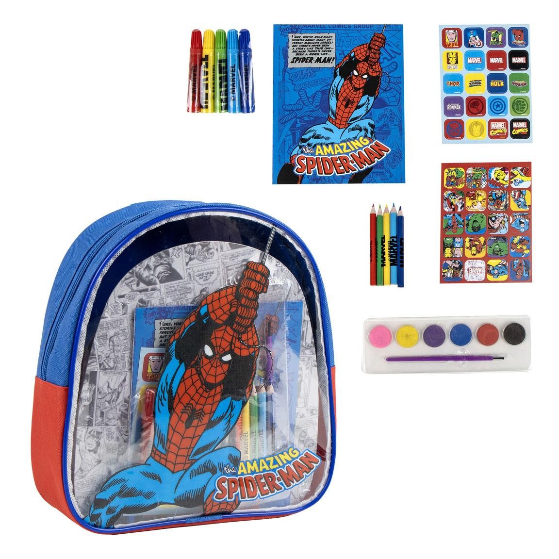 Spiderman Federmäppchen Mal- und Bastelset mit Stiften, Farben, Stickern & Malbuch im Rucksack, (Paw Patrol)
