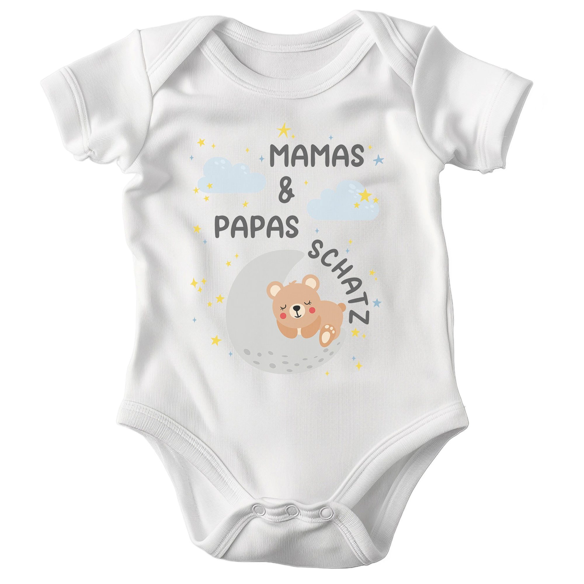 22Feels Kurzarmbody Bio Unisex Babybody Weiß Mamas & Papas Schatz Geschenk Taufe Babyparty BIO-Baumwolle - In Deutschland Bedruckt - Niedlicher Print