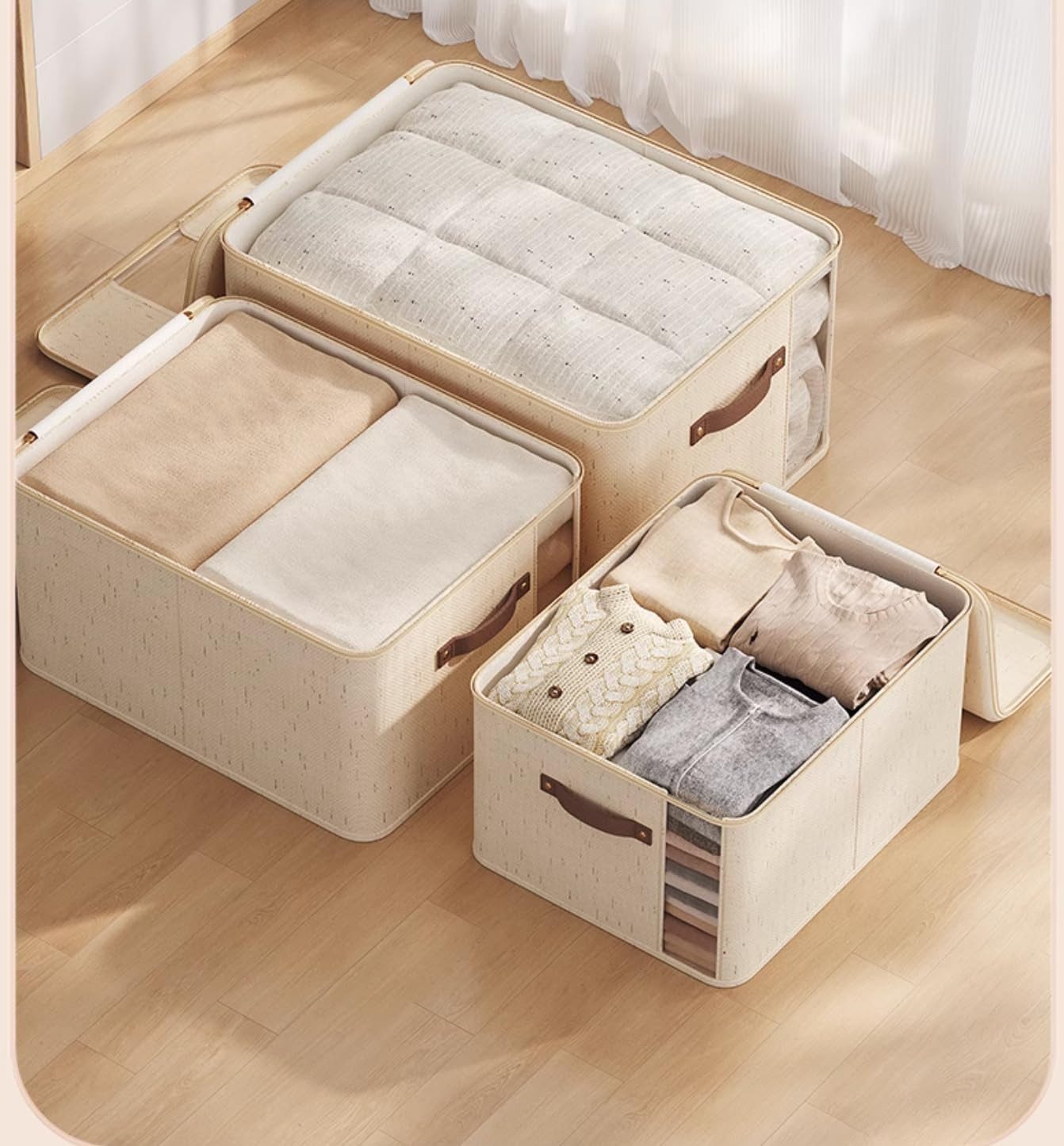 Agger Aufbewahrungsbox Aufbewahrungstasche mit Deckel, Groß Kleideraufbewahrung, Umzugskartons, Faltbare Aufbewahrung Boxen für Decken Kleidung – Bild 3 von 5