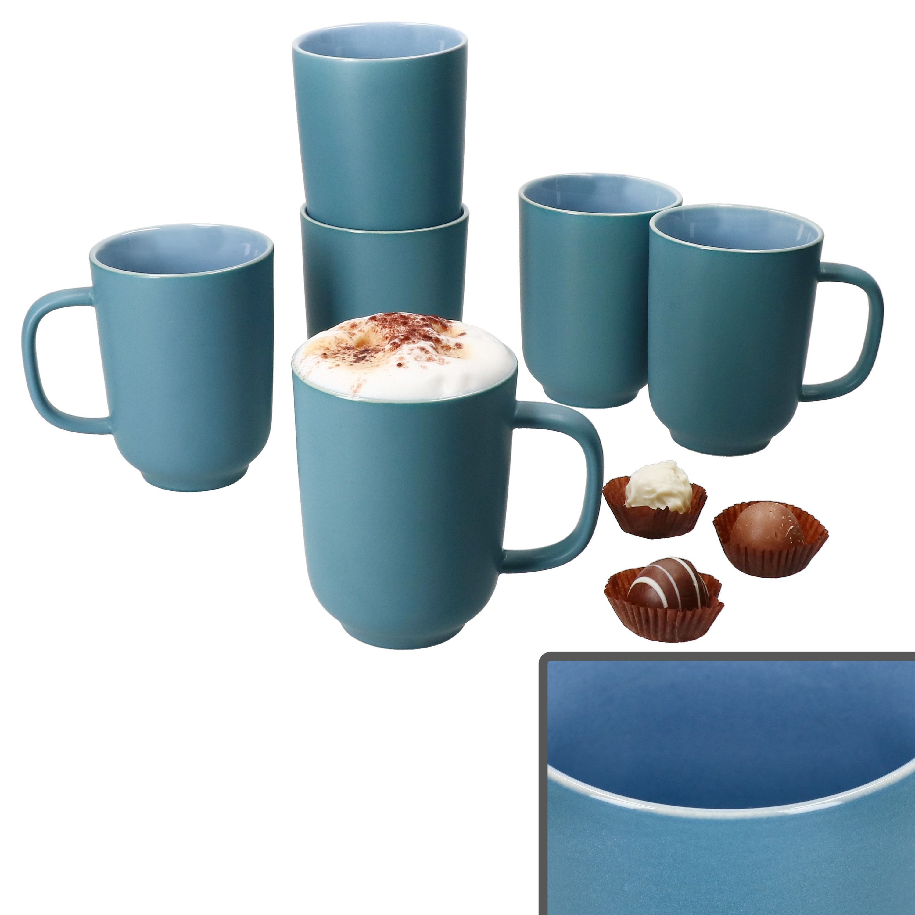 Ritzenhoff & Breker Becher Ritzenhoff 6er Set Jasper Kaffeebecher 250ml Ozeanblau Tee-Tassen, Steingut