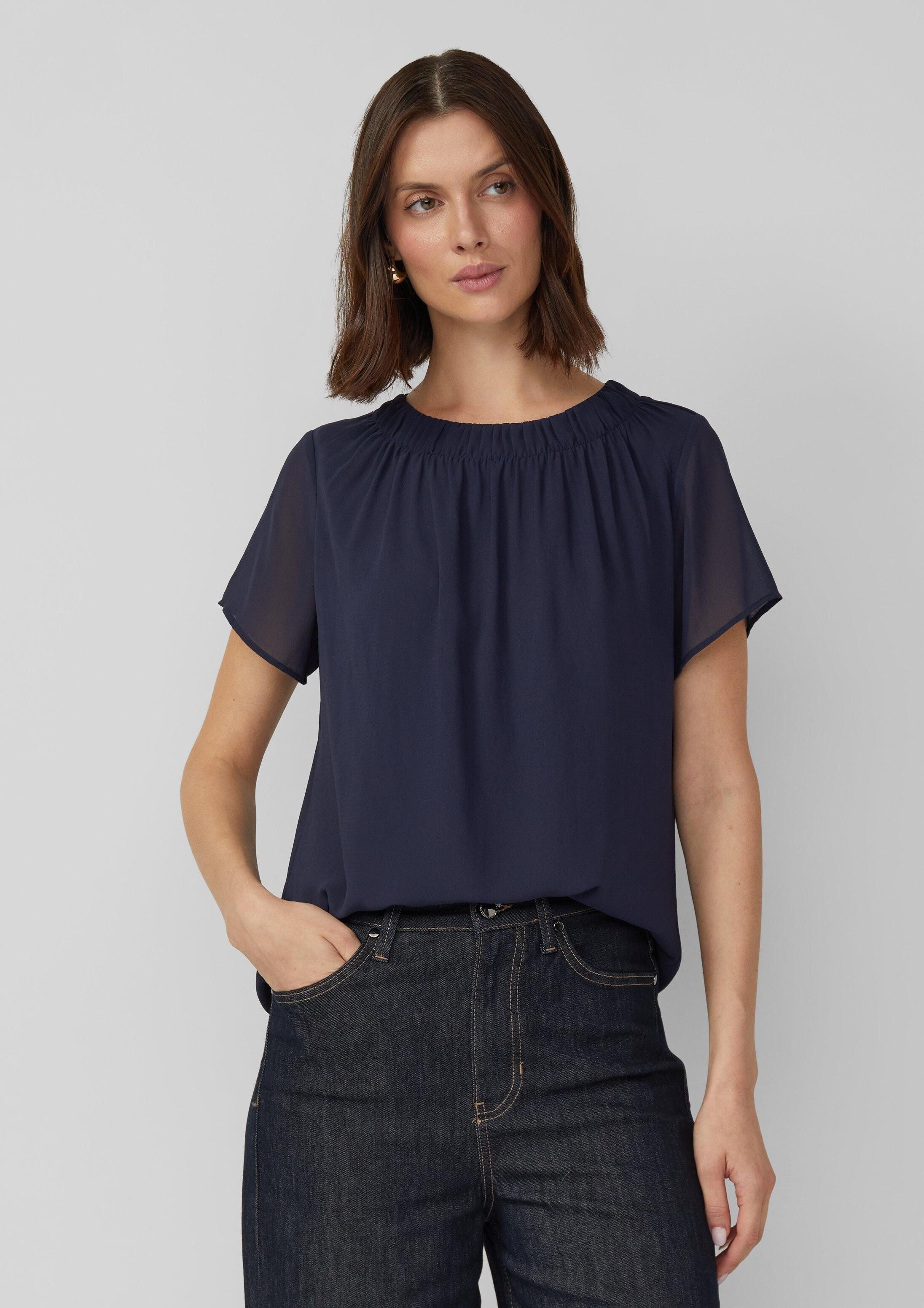 s.Oliver Kurzarmbluse Bluse Luftige Chiffon-Bluse mit gesteppter Raffung