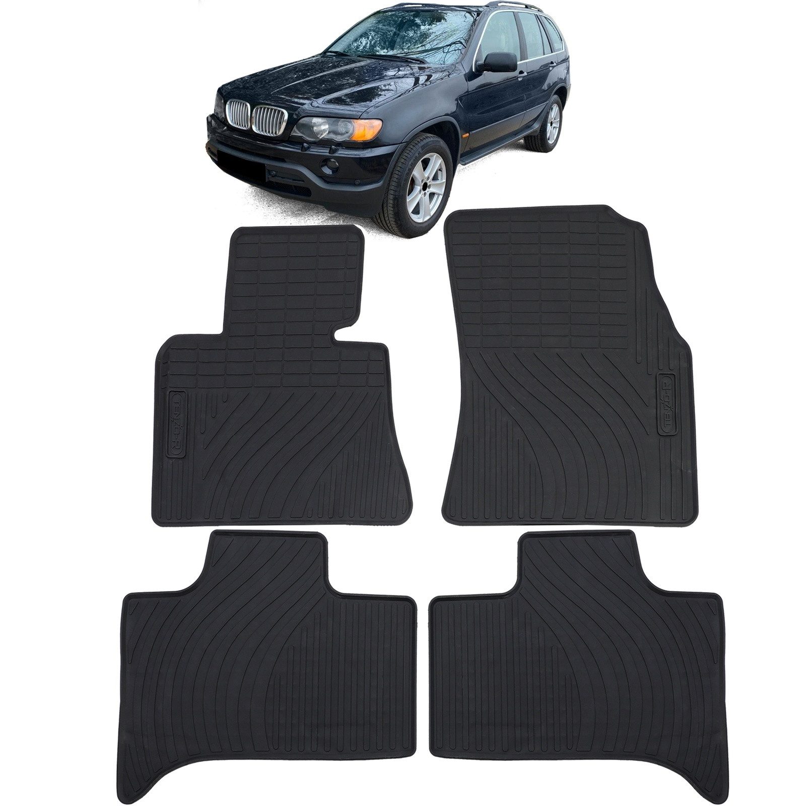 Tenzo-R Passform-Fußmatten Auto Gummi Fußmatten Schwarz Premium Set passend für BMW X5 E53 2000-2