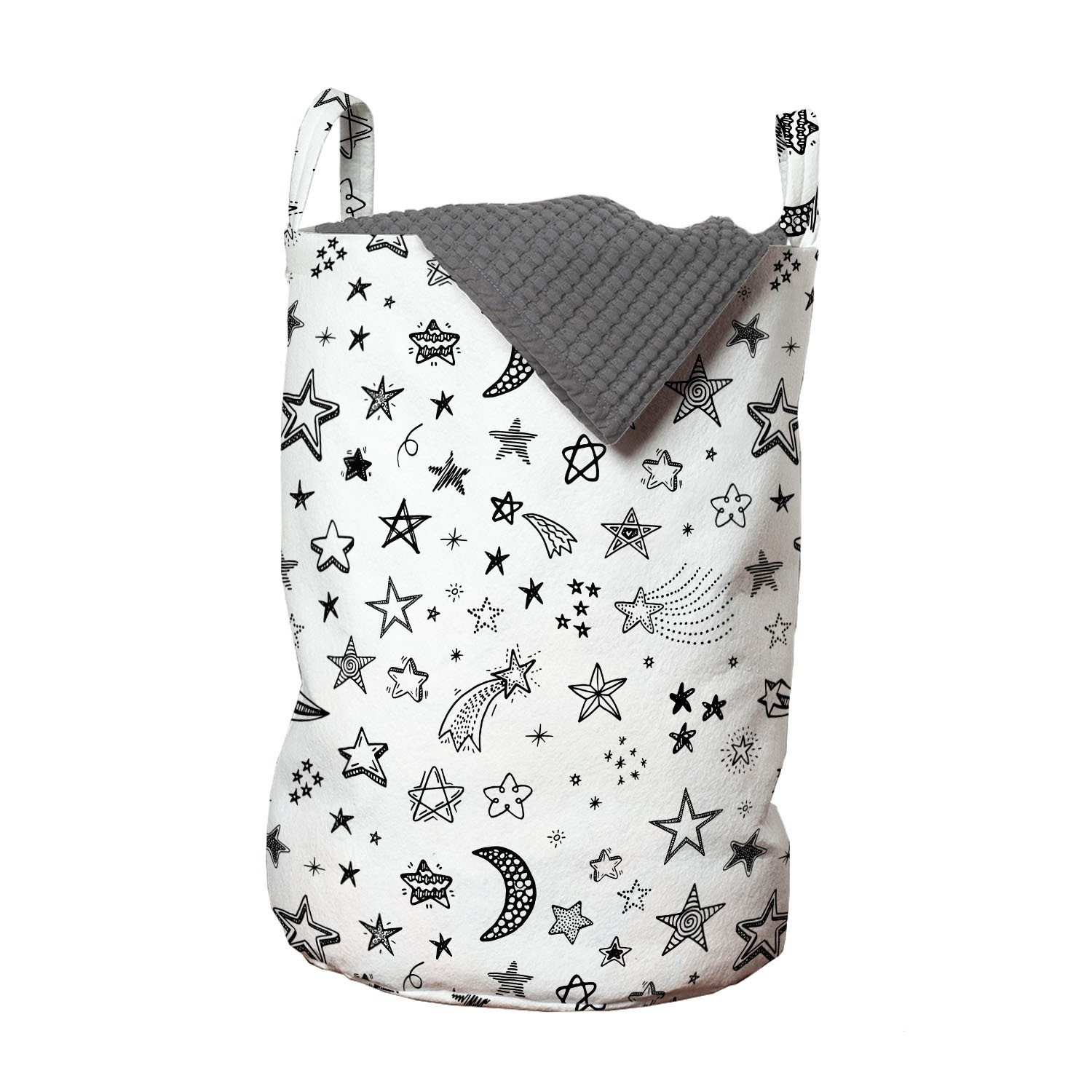 Abakuhaus Wäschesäckchen Wäschekorb mit für Gekritzel Sterne Kordelzugverschluss Griffen Waschsalons, Moon und Crescent