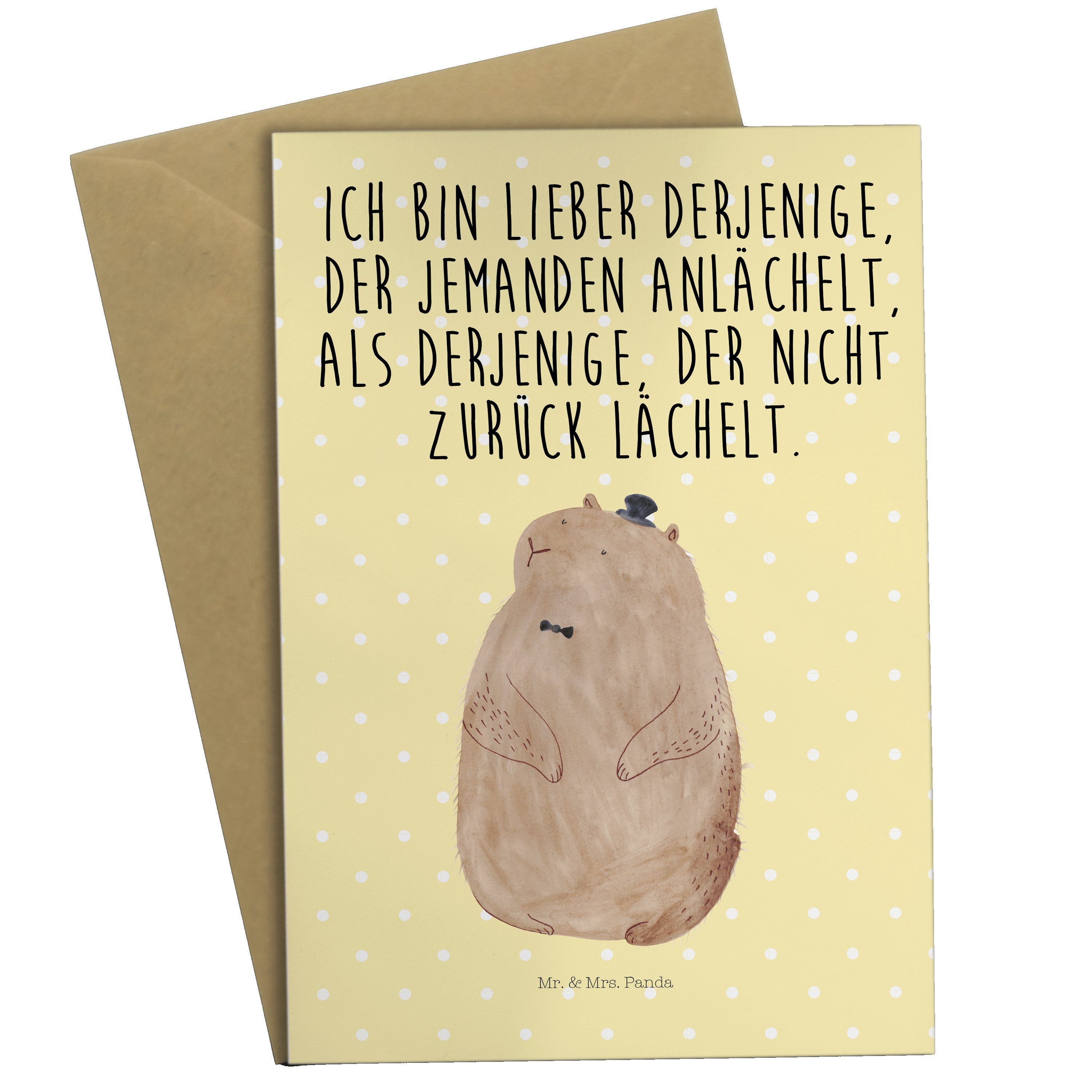 Mr. & Mrs. Panda Grußkarte Murmeltier - Gelb Pastell - Geschenk, Gute Laune, Einladungskarte, Kl