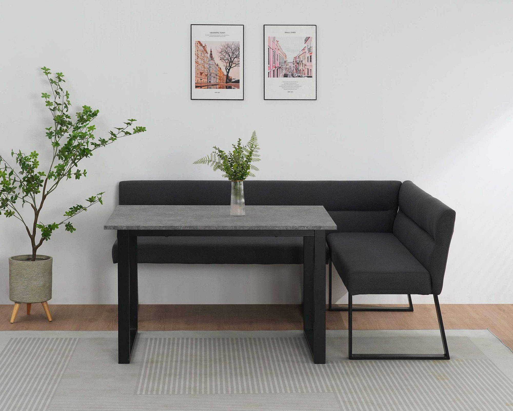 OTTO home Essbank Ivanna, schwarzes Metallgestell, Webstoff Bezug, Breite 193/152