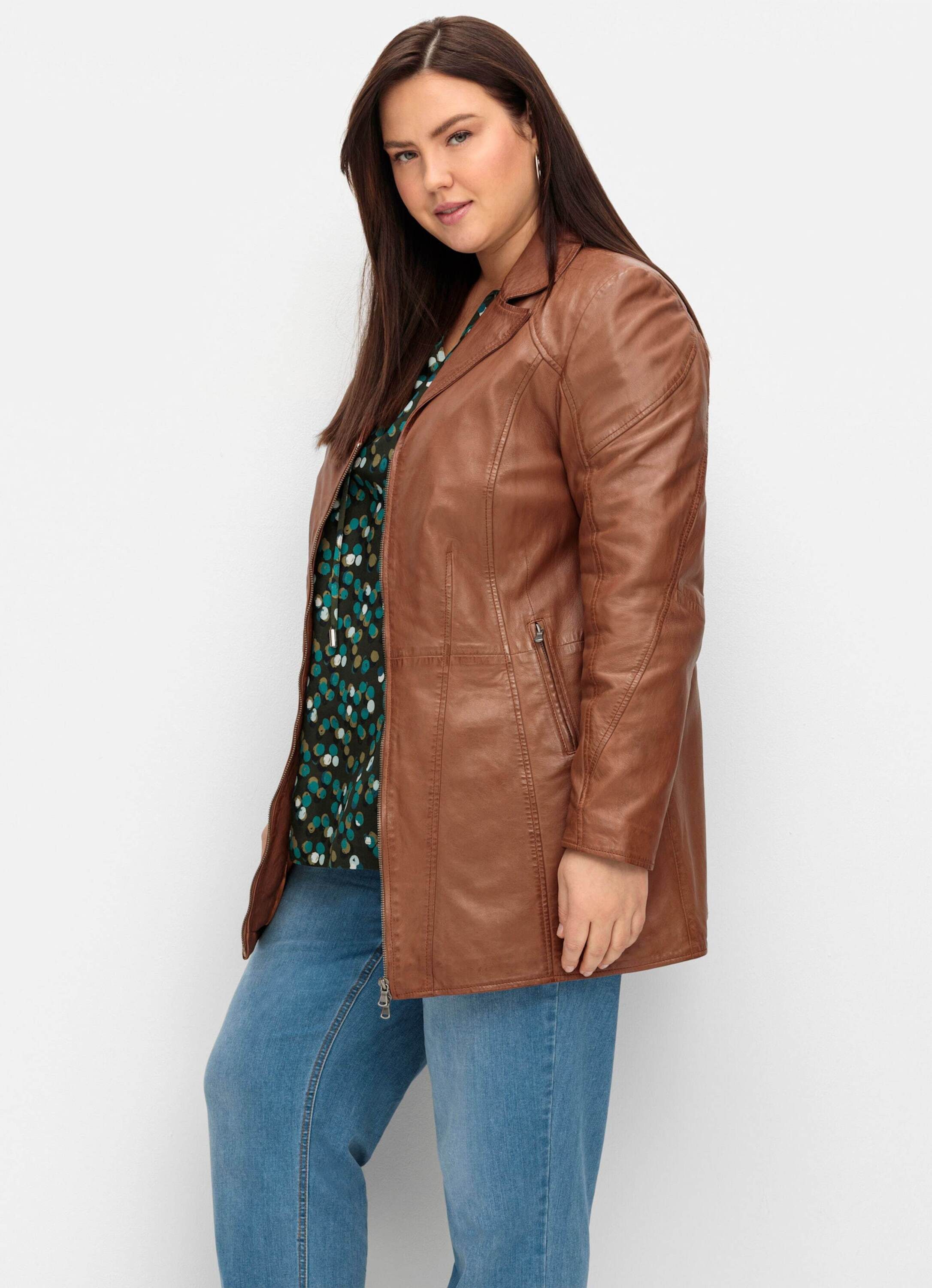 Sheego Winterjacke Leder-Jacke Langarm aus Lammnappa, mit Reverskragen – Bild 3 von 5