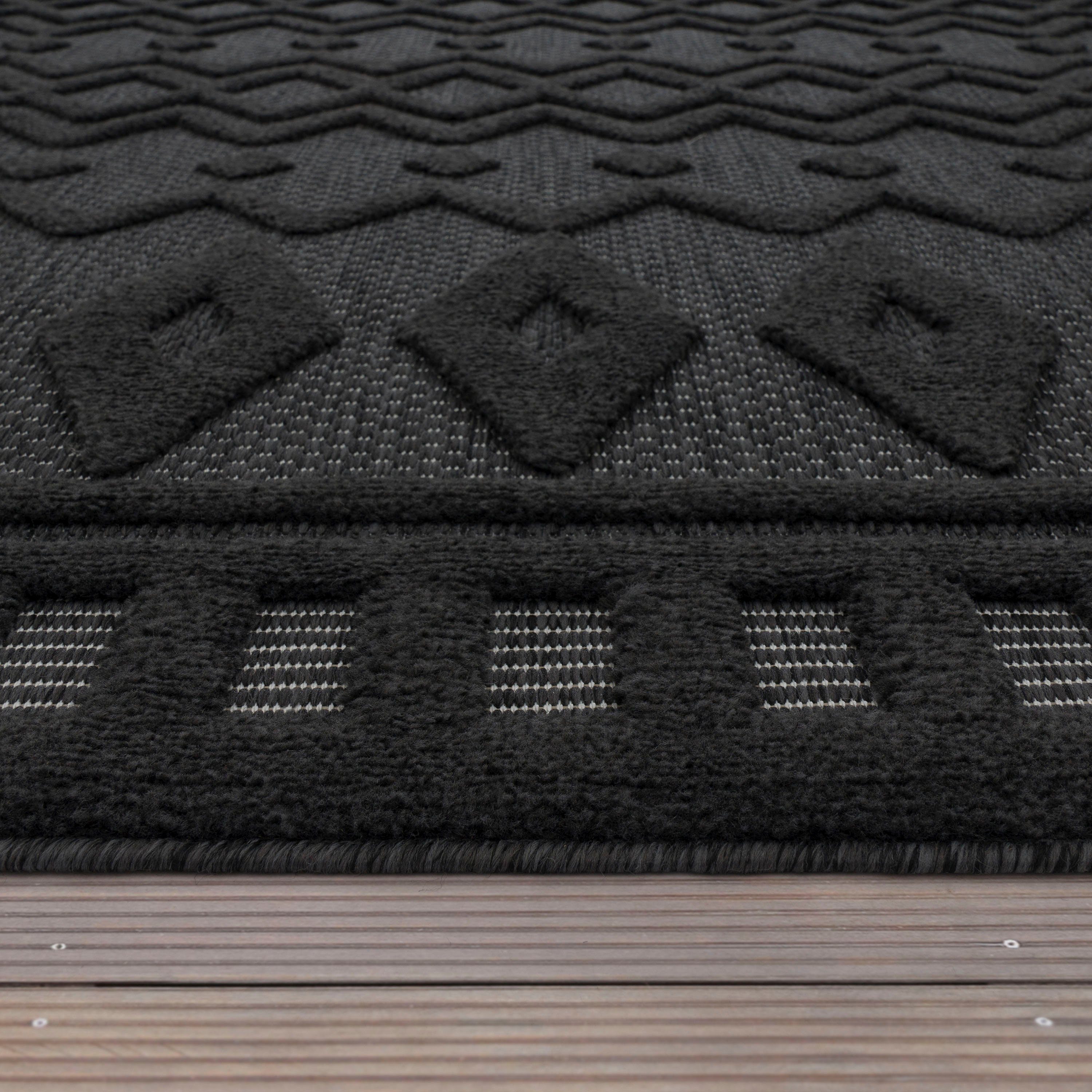 Teppich Livorno 671, rechteckig, Uni-Farben, anthrazit mm, 14 Hoch-Tief Scandi, Paco Home, Effekt, Outdoor geeignet Rauten Muster, Höhe