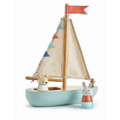 Tender Leaf Toys Spielzeug-Boot Segelboot mit Figuren Holzspielzeug