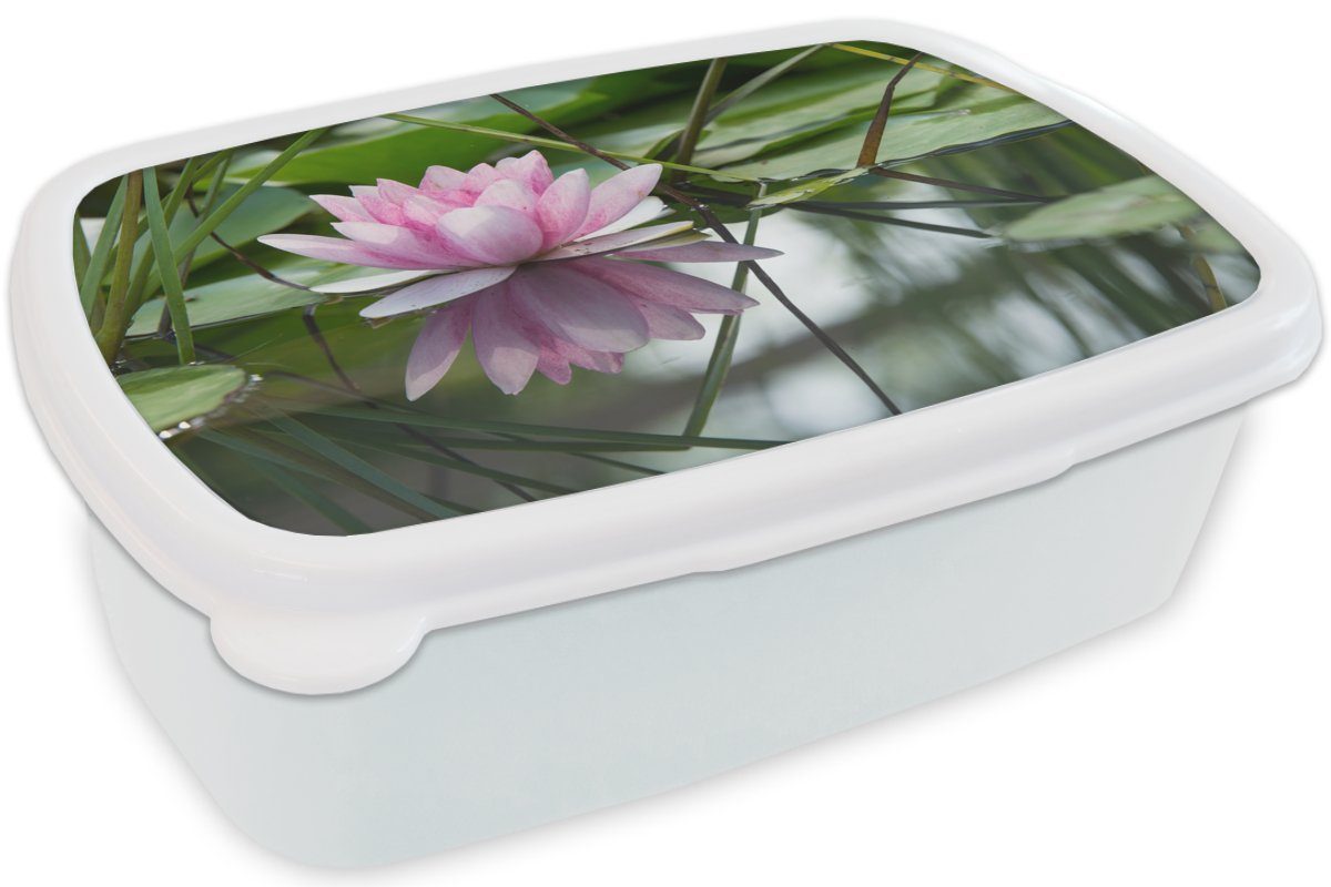 MuchoWow Lunchbox und für - Erwachsene, Jungs Kunststoff, Brotdose, für weiß (2-tlg), - Blumen Mädchen Wasser, Brotbox und Kinder Lotus