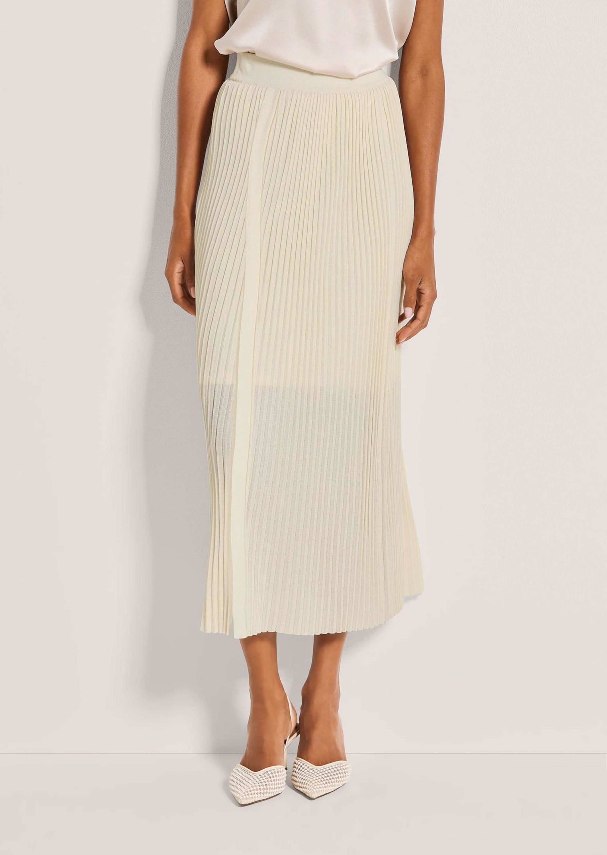 MADELEINE Strickkleid Midi-Strickrock mit elastischem Bund, Plissee Leichter, bequemer Rock mit Front-Schlitzen, Jersey-Futter