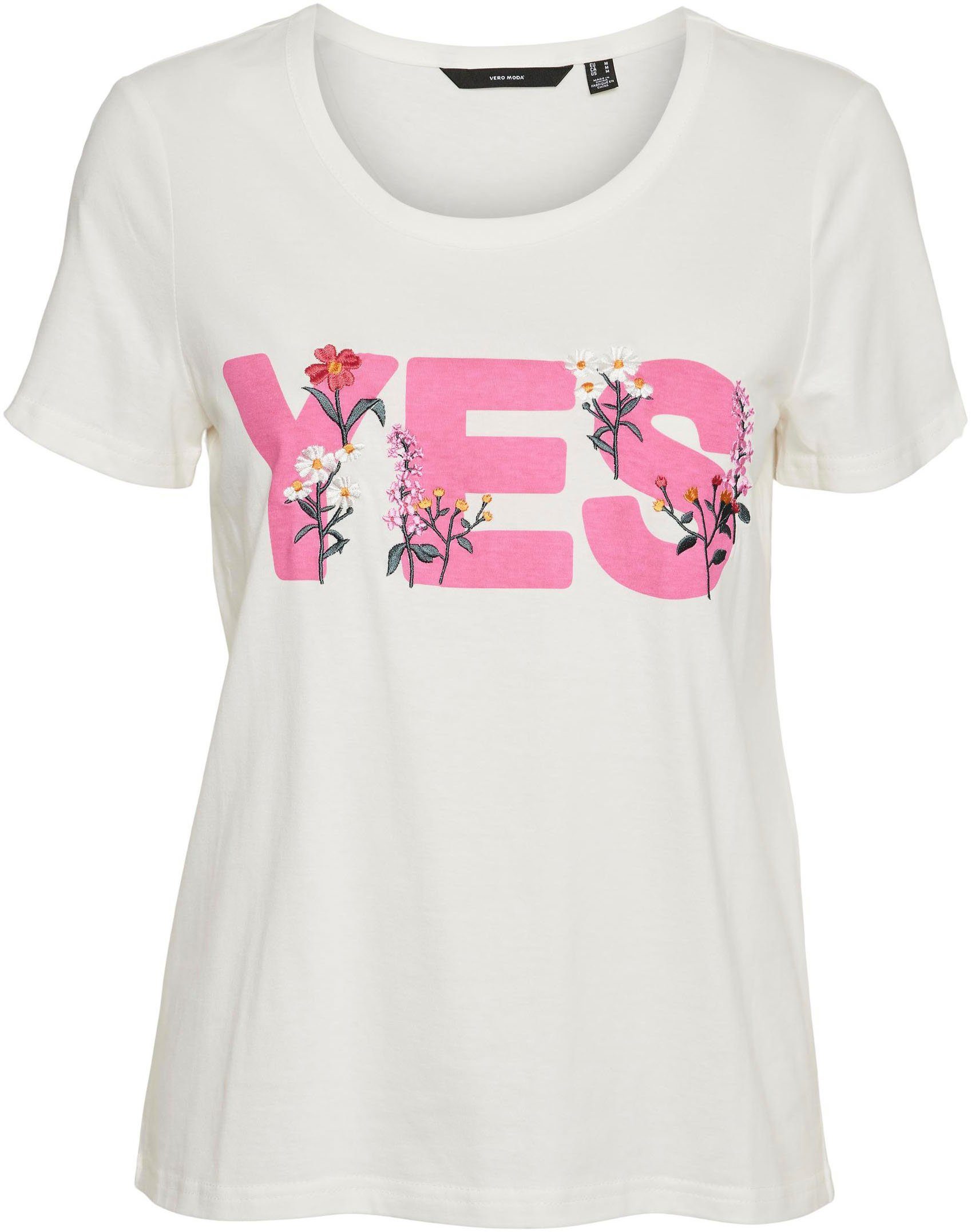 S/S BTQ VMUDA Moda PINK Print:YES Kurzarmshirt Vero T-SHIRT Snow WVN O-NECK White