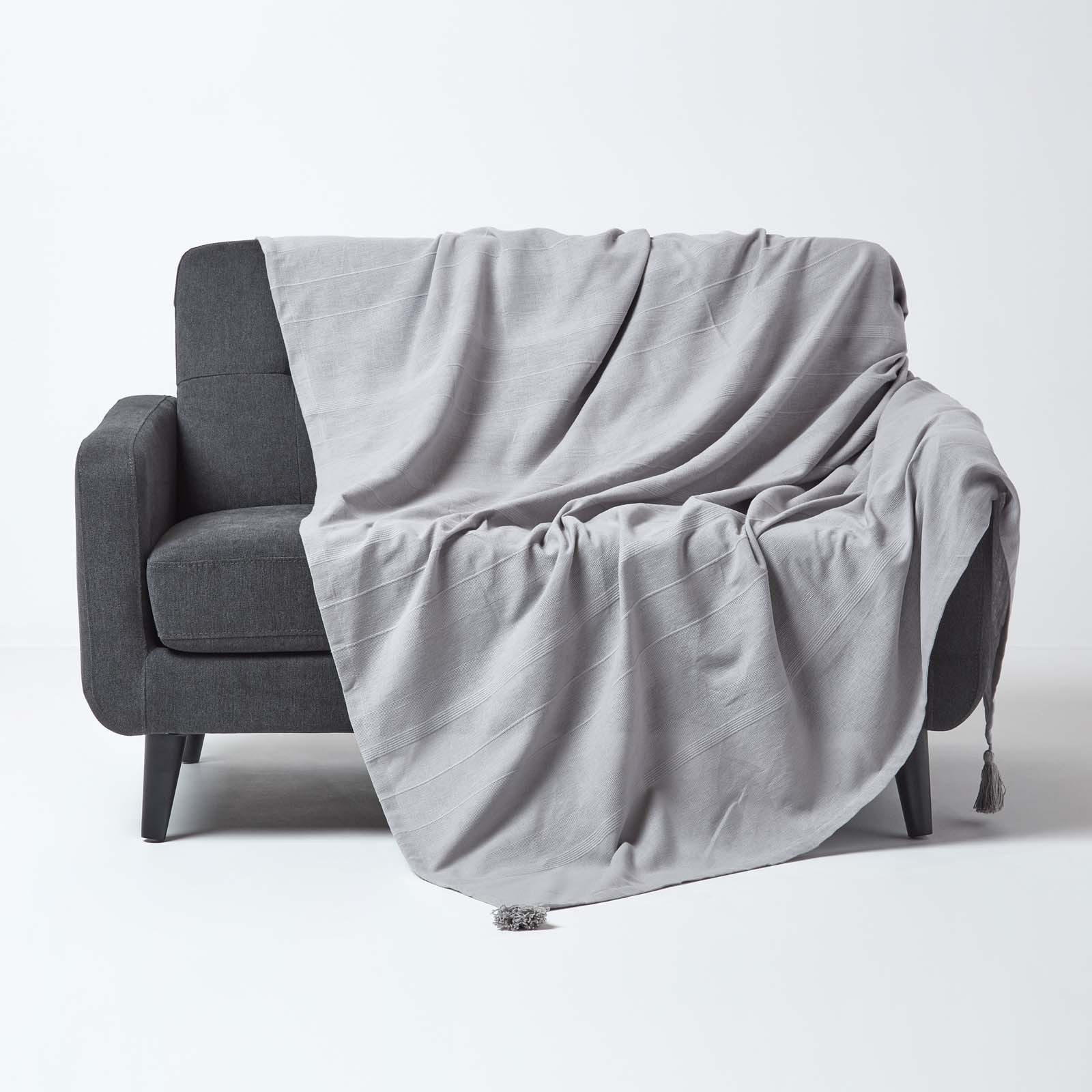 Plaid Tagesdecke Rajput, 100% Baumwolle, hellgrau, günstig online kaufen