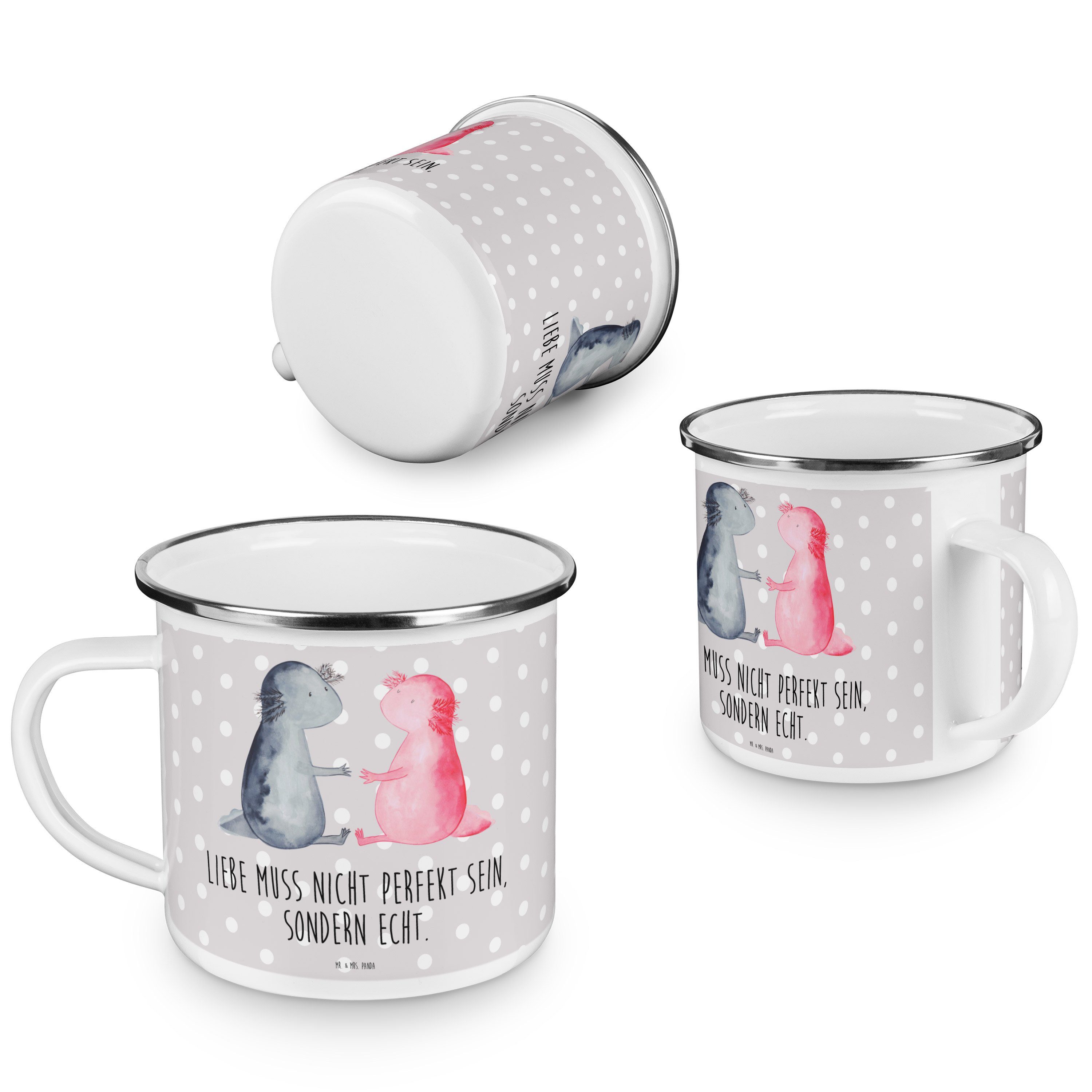 Geschenk, Pastell Tasse, & Liebe Mrs. Outdoor Mr. Grau Becher Emaille Axolotl Panda - Liebesbeweis, -