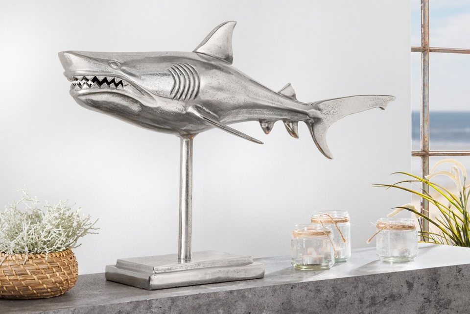 riess-ambiente Tierfigur HAI 68cm silber (Einzelartikel, 1 St), Wohnzimmer  · Metall · handmade · Fisch · Deko · Skulptur · Maritim