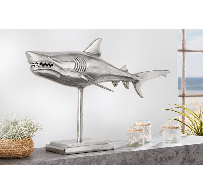 riess-ambiente Tierfigur HAI 68cm silber Wohnzimmer · Metall · handmade · Fisch · Deko · Skulptur · Maritim