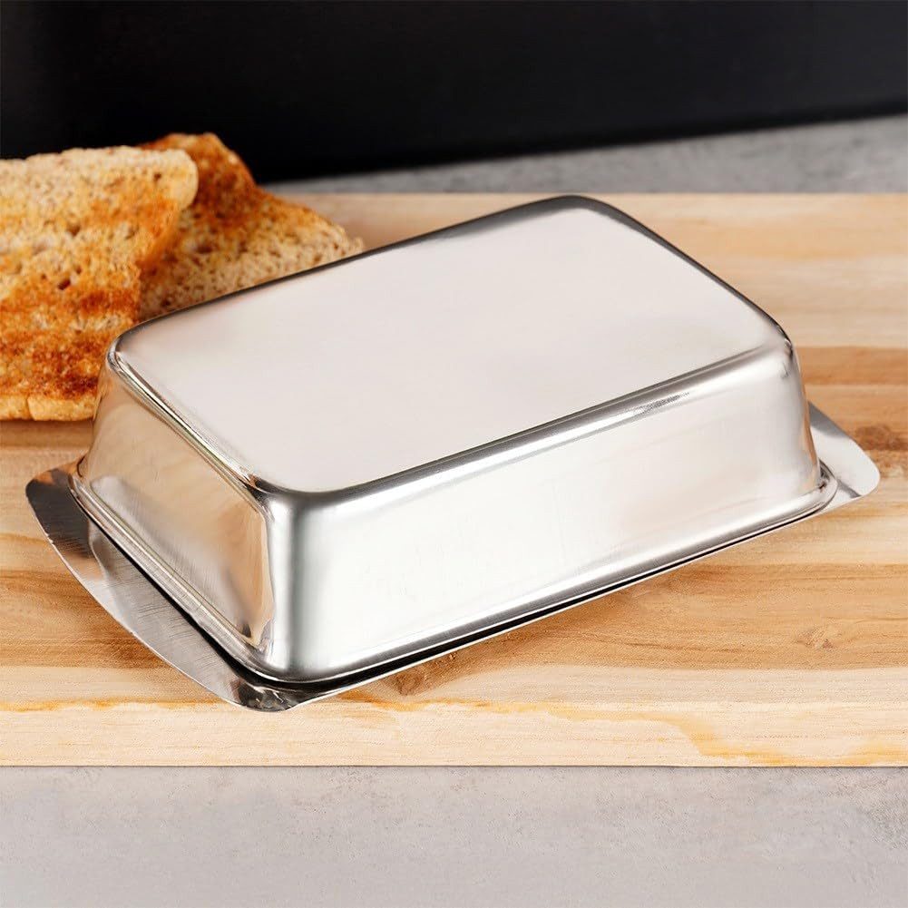 WestCraft Butterdose Metall Edelstahl Küchen Butterdose Porzellan 250 Gramm (silber), Edelstahl, (2-tlg), Alltagsbeständig, für grosses Stück Butter