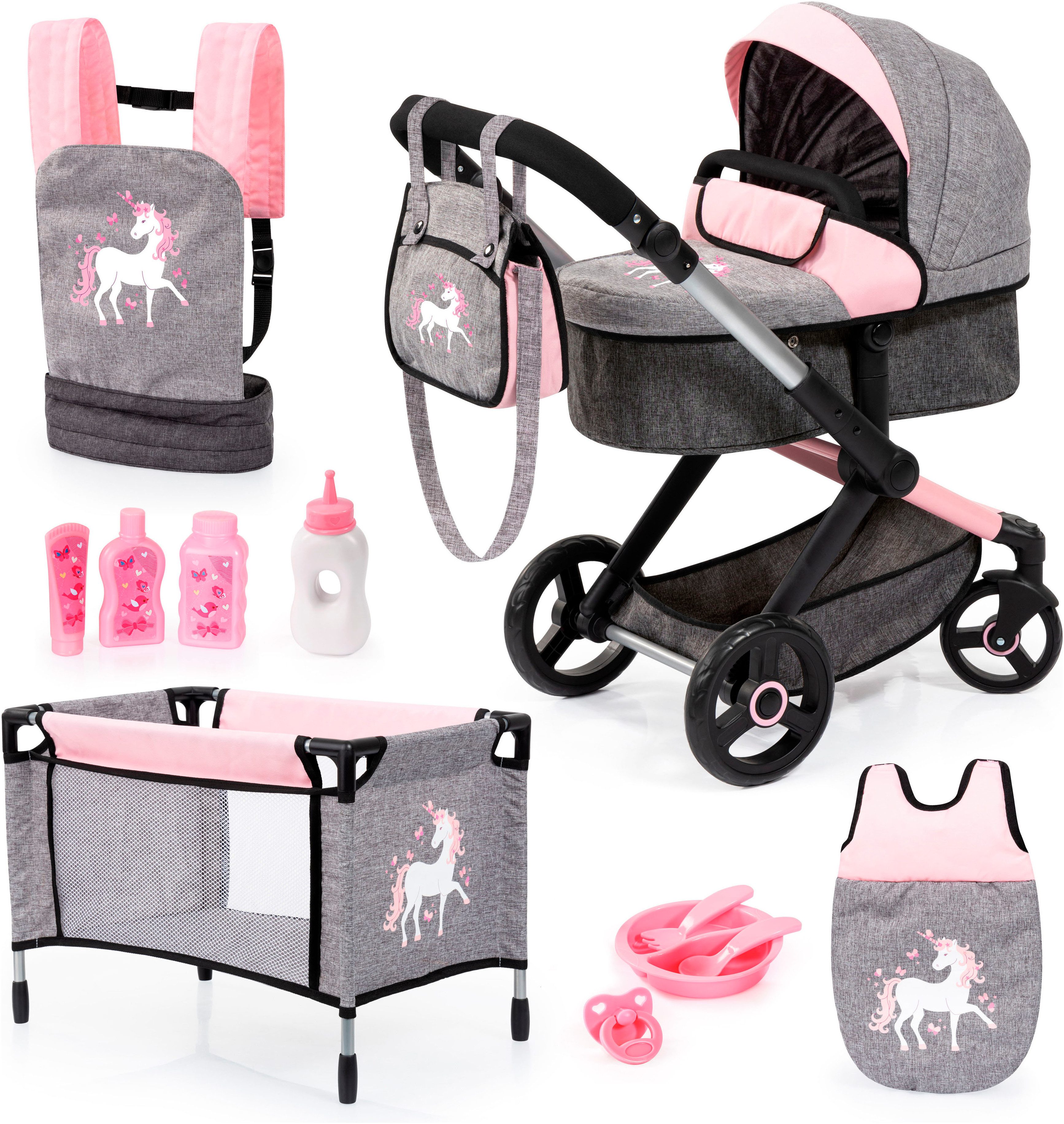 Bayer Kombi-Puppenwagen Xeo, grau/rosa, (Set)