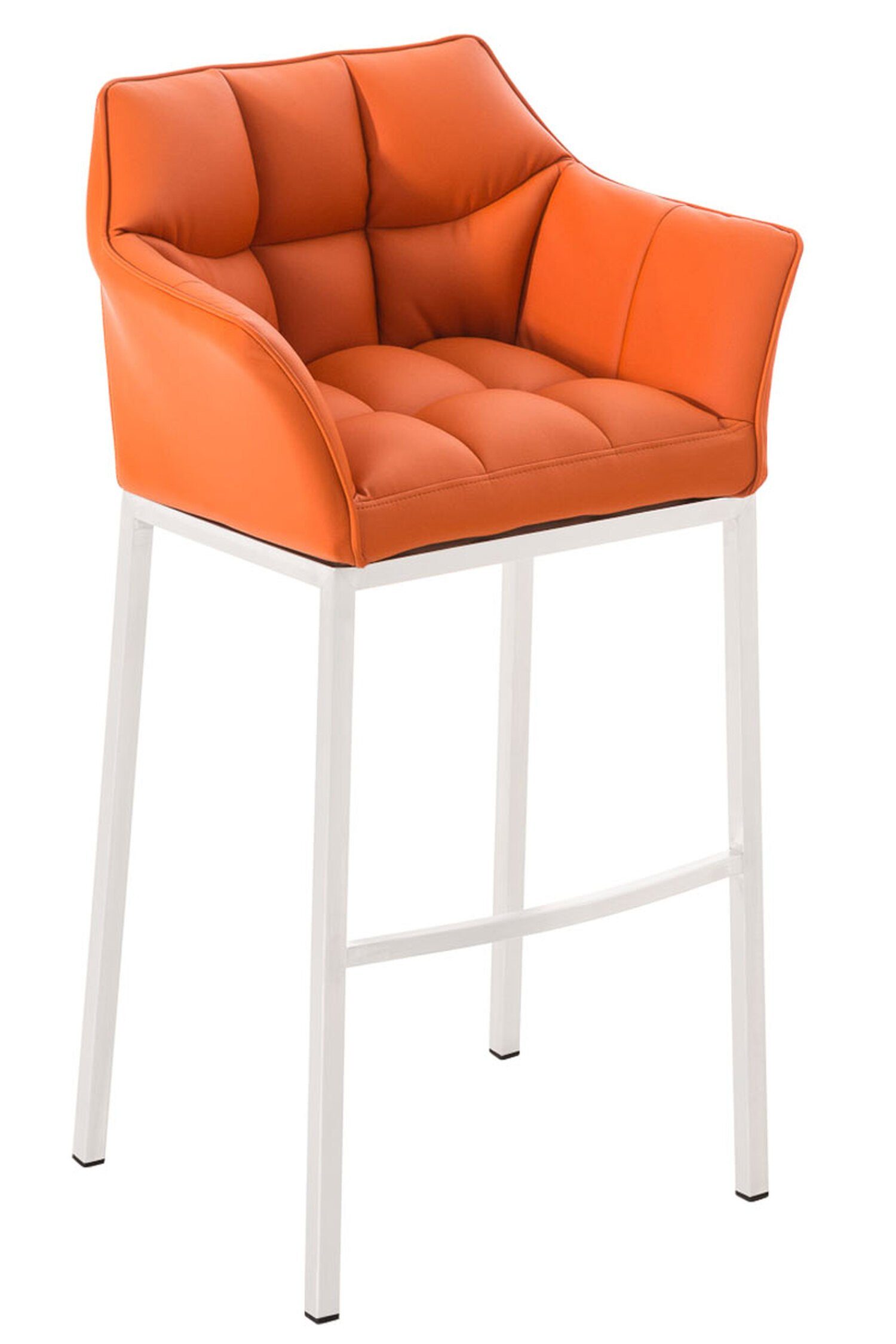 weiß (mit TPFLiving - Fußstütze Kunstleder Rückenlehne Theke Hocker Küche), Barhocker Orange - für Gestell & und Sitzfläche: Damaso 4-Fuß
