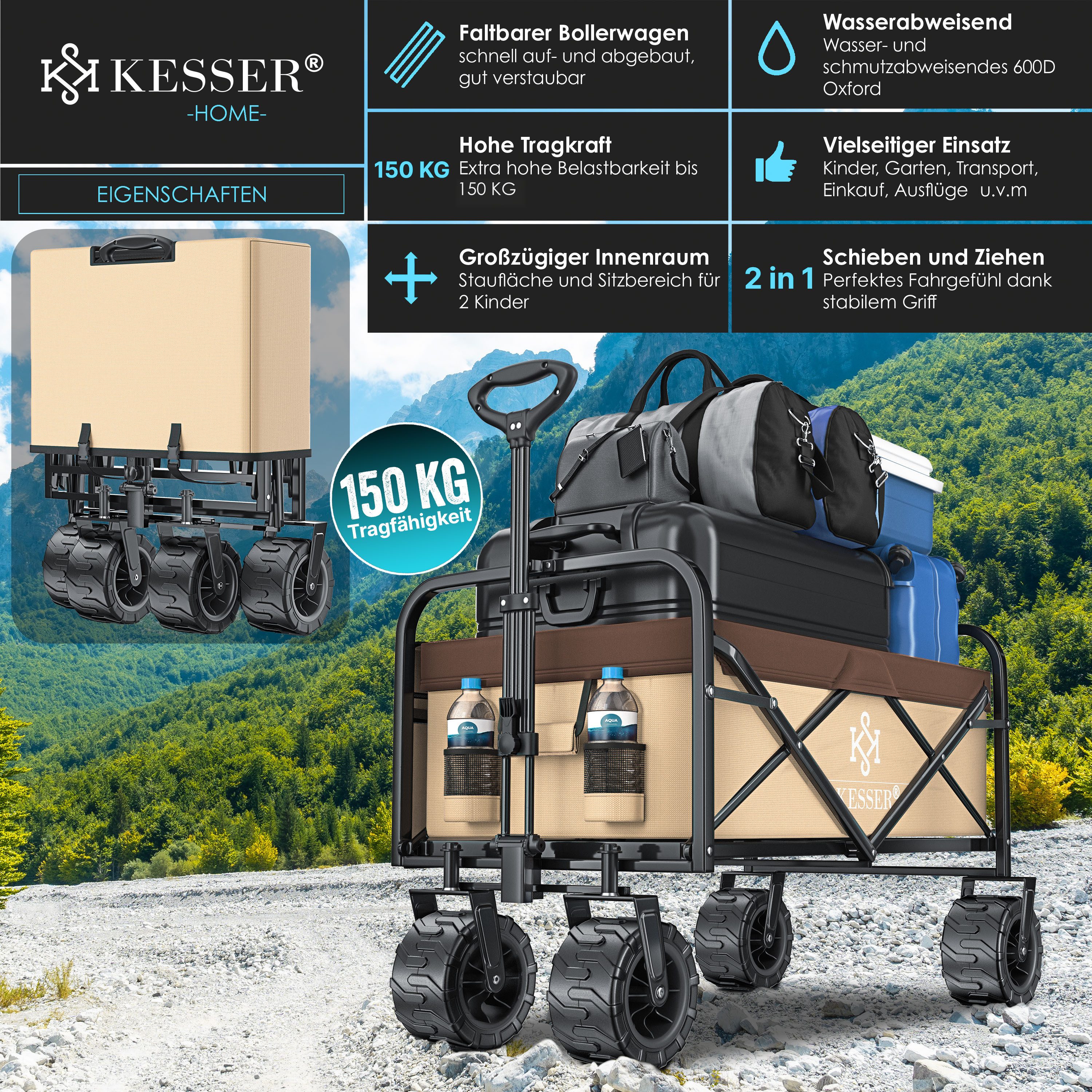 Thumbnail - KESSER Bollerwagen, Bollerwagen faltbar Breite Reifen Handwagen Transportkarre