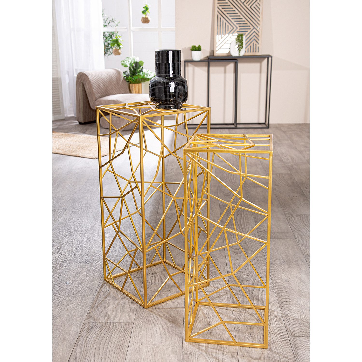 GILDE Dekosäule 2er Set Deko-Säule AKKURAT - gold - Metall - Höhe 82cm x Breite 35,5cm (1x Deko-Säule, Blumensäule - Dekoständer), Blumenhocker - Säule - Dekosäule
