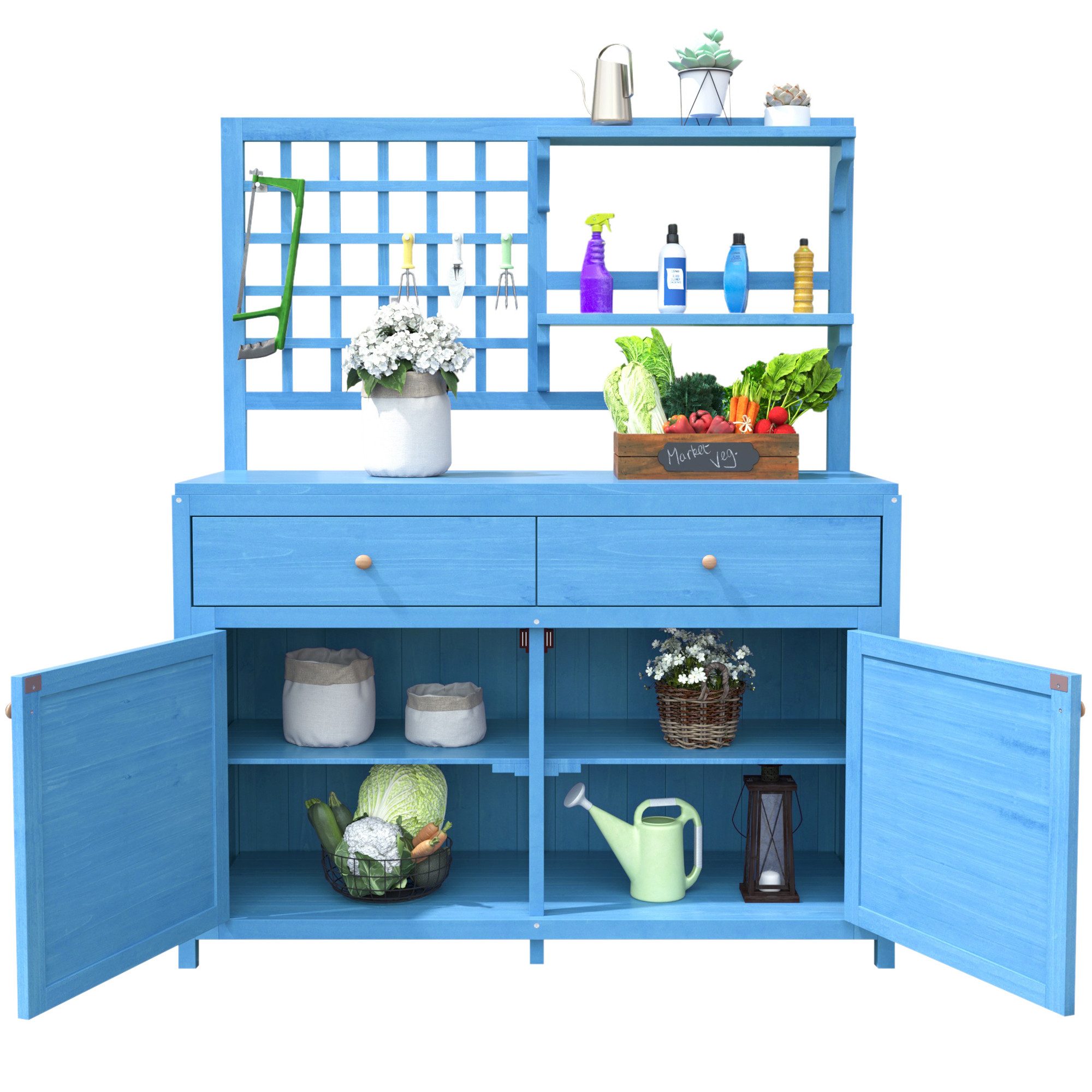OKWISH Geräteschrank Holz Gartenschrank,Outdoor Schrank,Gerätehaus,mit Rega günstig online kaufen