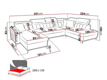 MIRJAN24 Wohnlandschaft Baltico VI, mit zwei Bettkästen und Schlaffunktion, Einstellbare Kopfstützen, U-Form, Kissen-Set