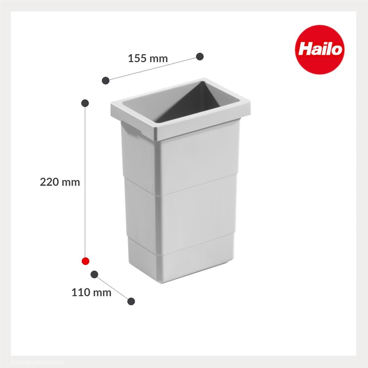 Hailo Einbaumülleimer Hailo Inneneimer 1102429 hellgrau 2,5 Liter 155 x 110 x 220 mm