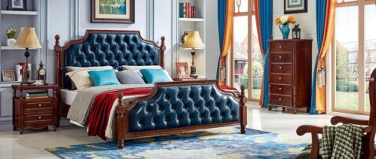 JVmoebel Bett Chesterfield Doppelbett Luxus Schlafzimmer Holz Bett Polster (Bett) | Bettgestelle