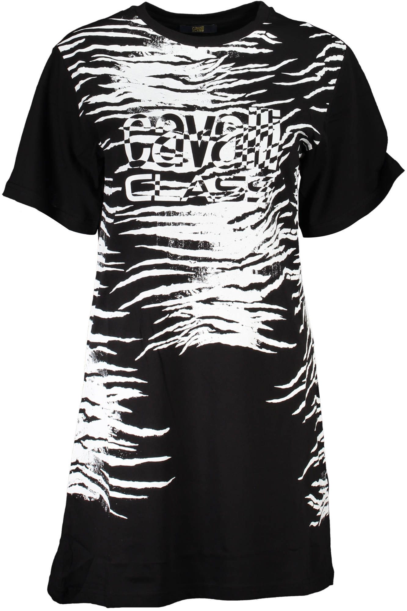 Cavalli Class Partykleid Elegantes Schwarzes Damenkleid mit Rundhals und Druckdesign