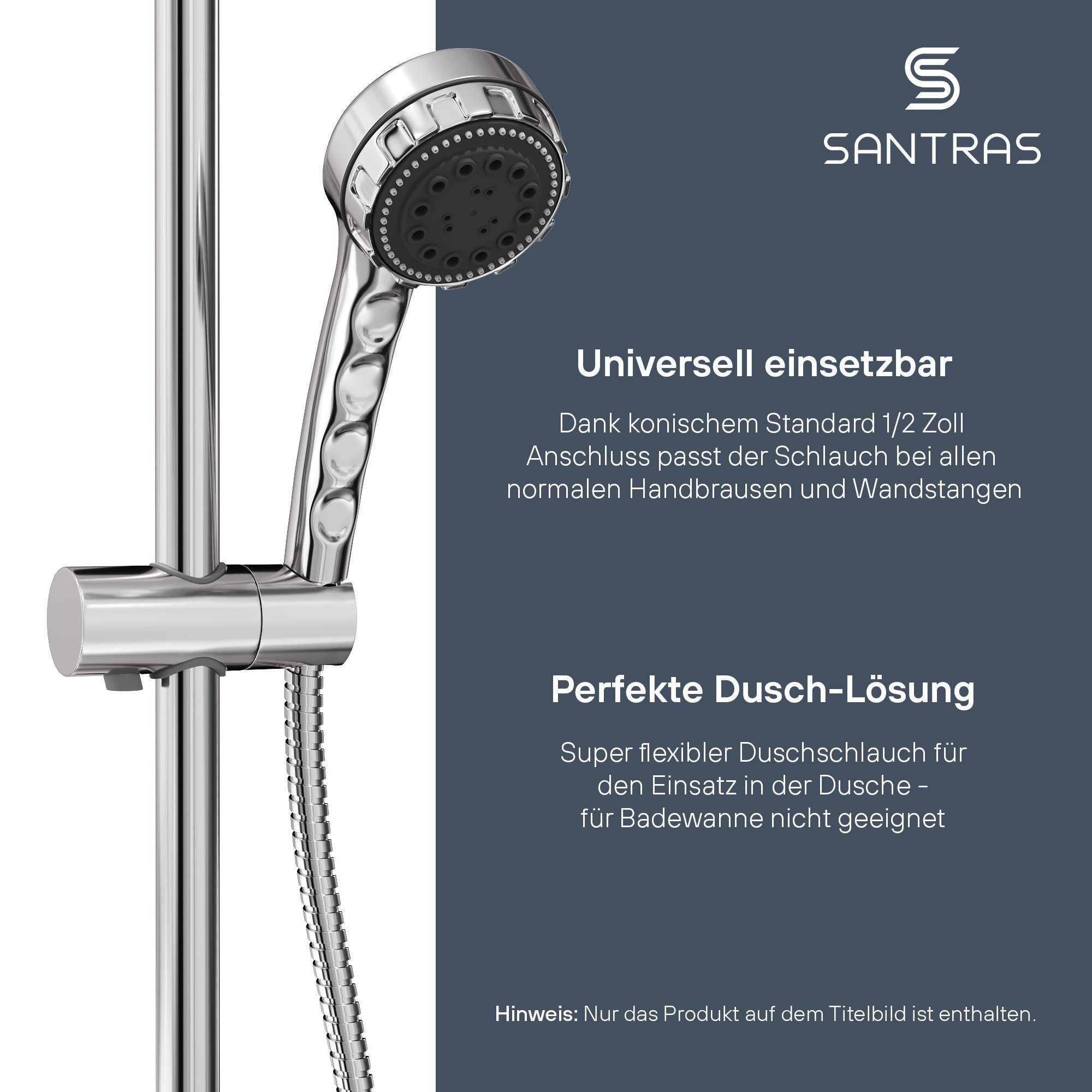 Santras Brauseschlauch Duschschlauch aus Metall 1/2" in Chrom (0,50 - 1,00 m) – Bild 4 von 5