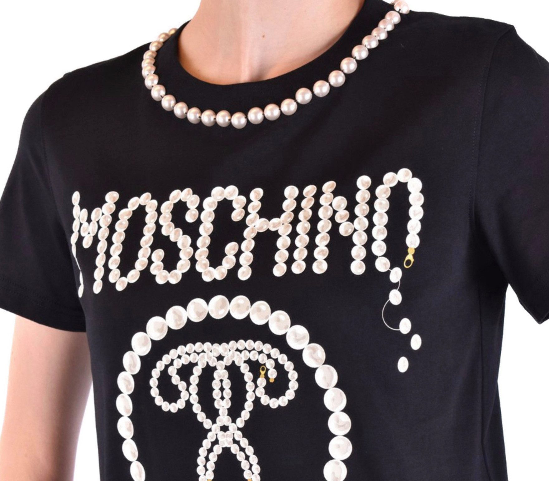 Moschino T-Shirt COUTURE Faux Perlen Top Luxus Shirt Perlenbesatz am Halsausschnitt