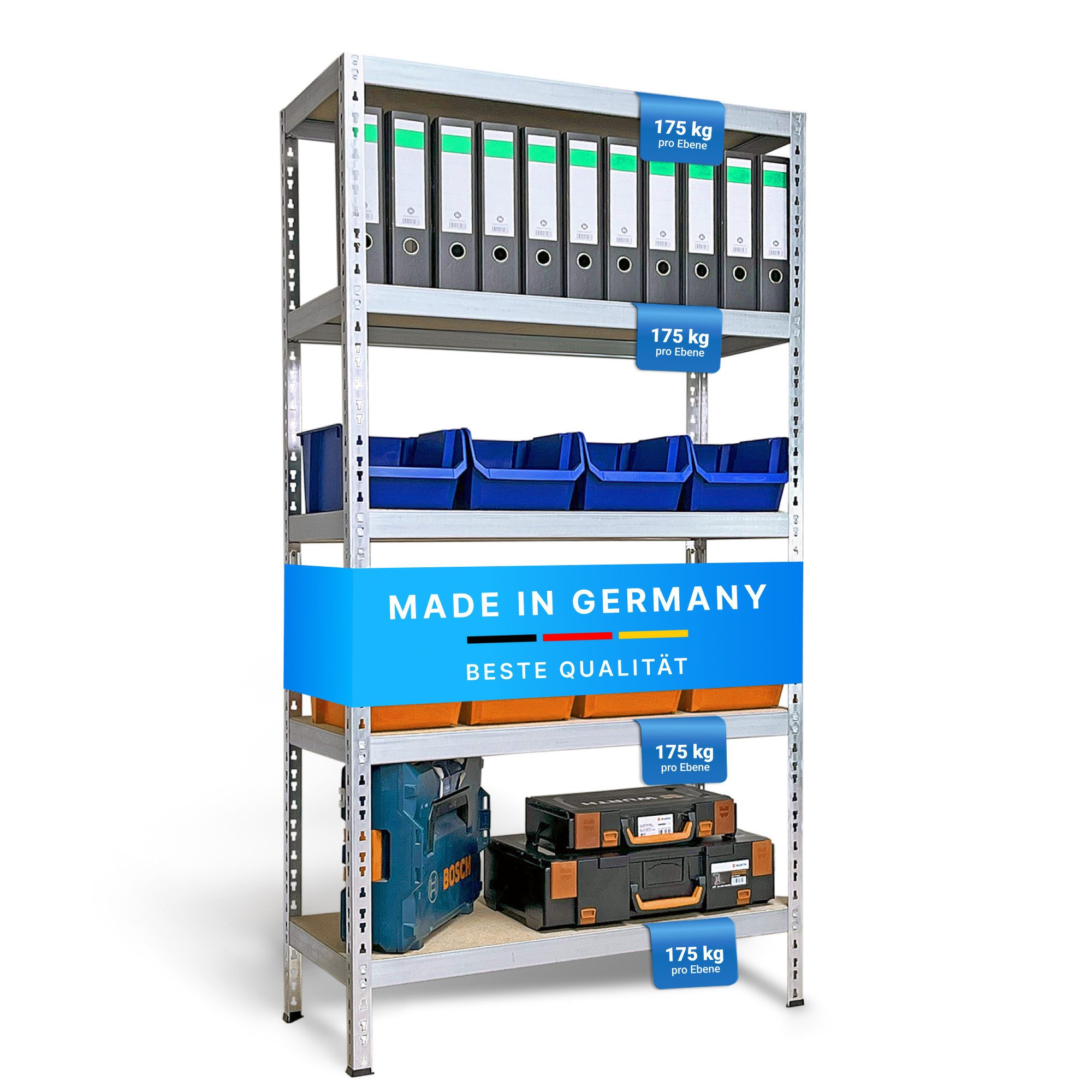 Lagerknecht Schwerlastregal Talent, 180x92x46, bis 875 Kg, mit 5 verstellbaren Ablagen