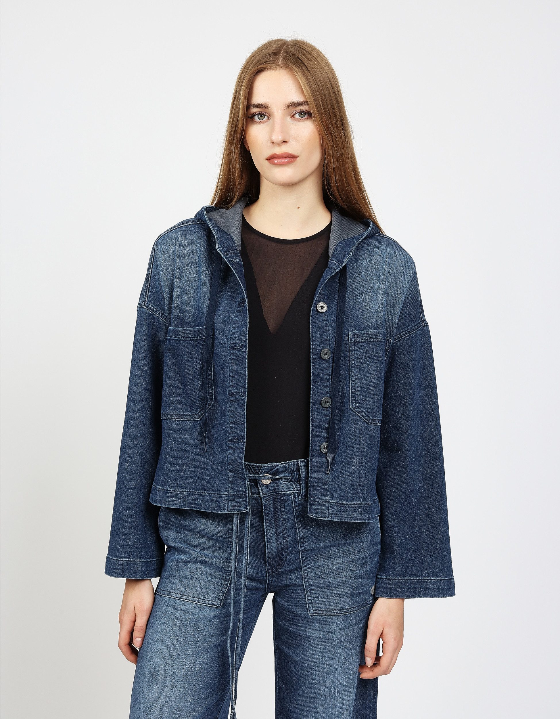 GANG Longblazer 94ALICE CAP LONG - Jeansjacke Damen - Übergangsjacke - Loose Fit