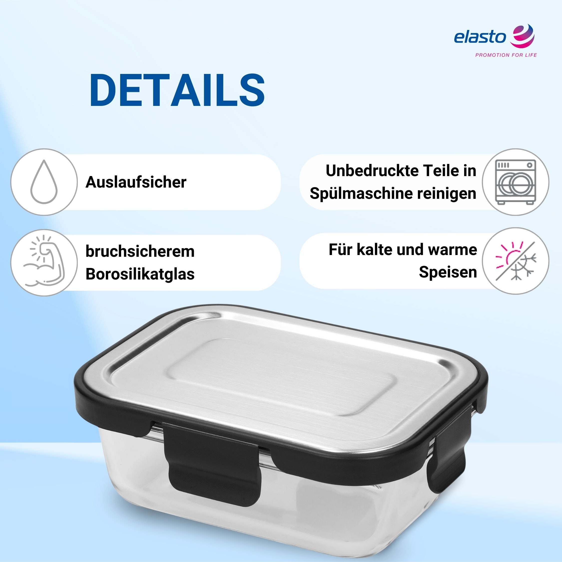 elasto Lunchbox Glasbox LOKA 1040 ml auslaufsichere Meal Prep Box für unterwegs