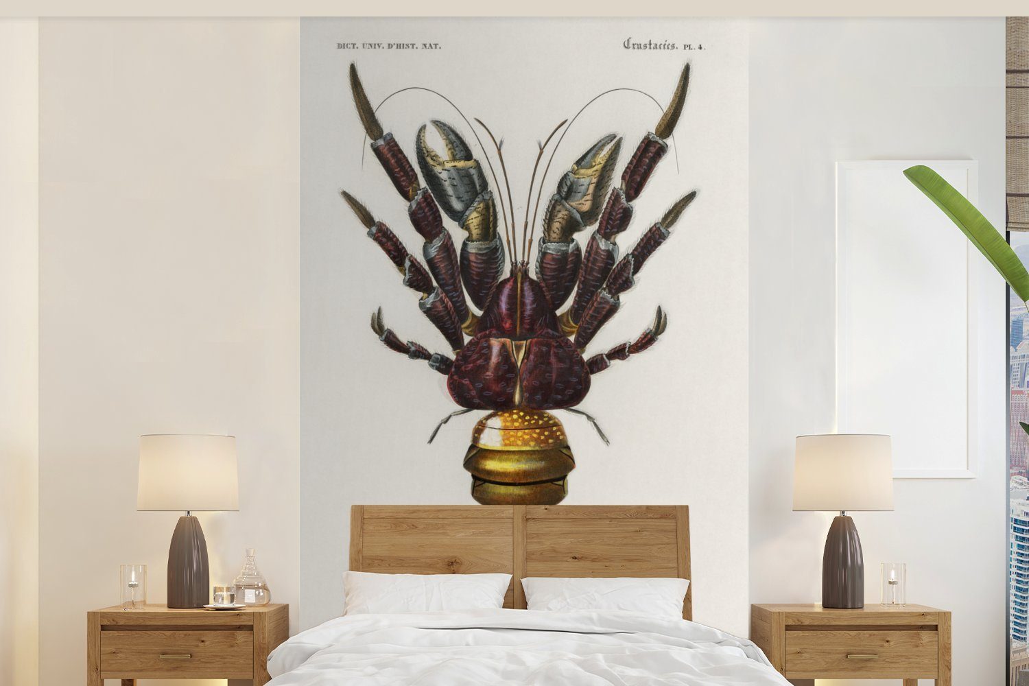 MuchoWow Fototapete Krabbe - Jahrgang - Tier, Matt, bedruckt, (3 St), Wallpaper für Wohnzimmer, Schlafzimmer, Kinderzimmer, Vinyl Tapete
